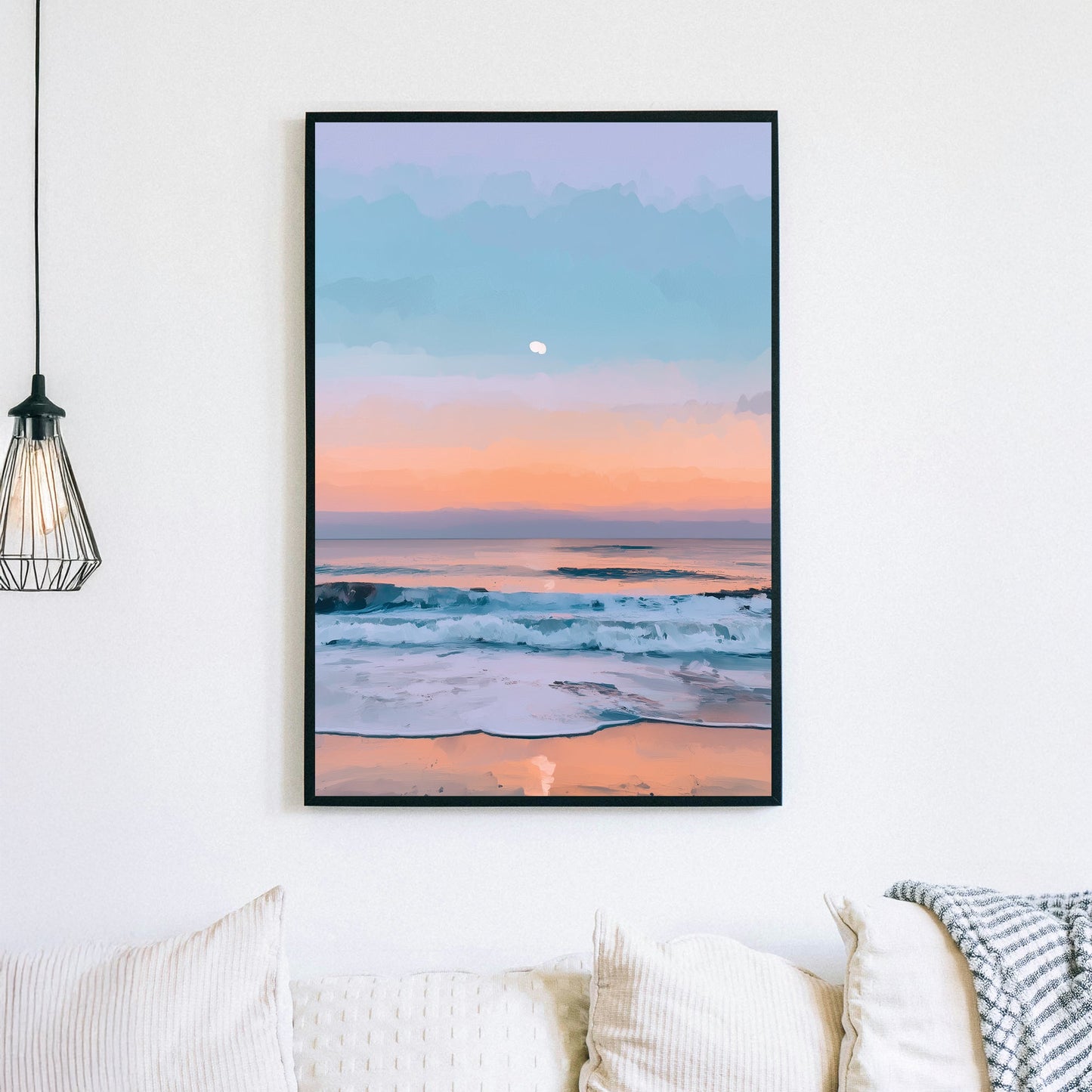 sunset beach ocean pastel horizon wall art