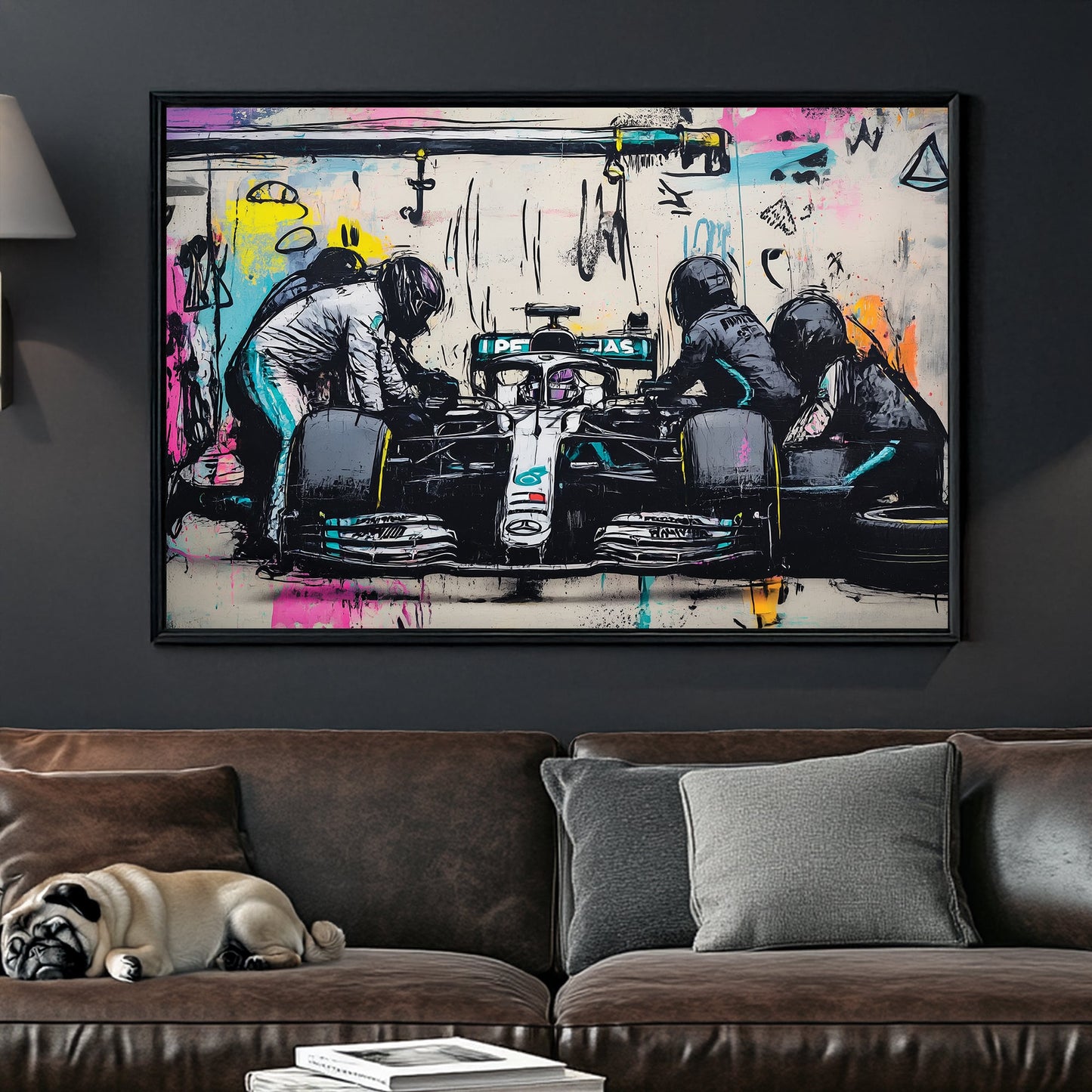 formula 1 pit crew Mercedes race car pop graffiti wall art