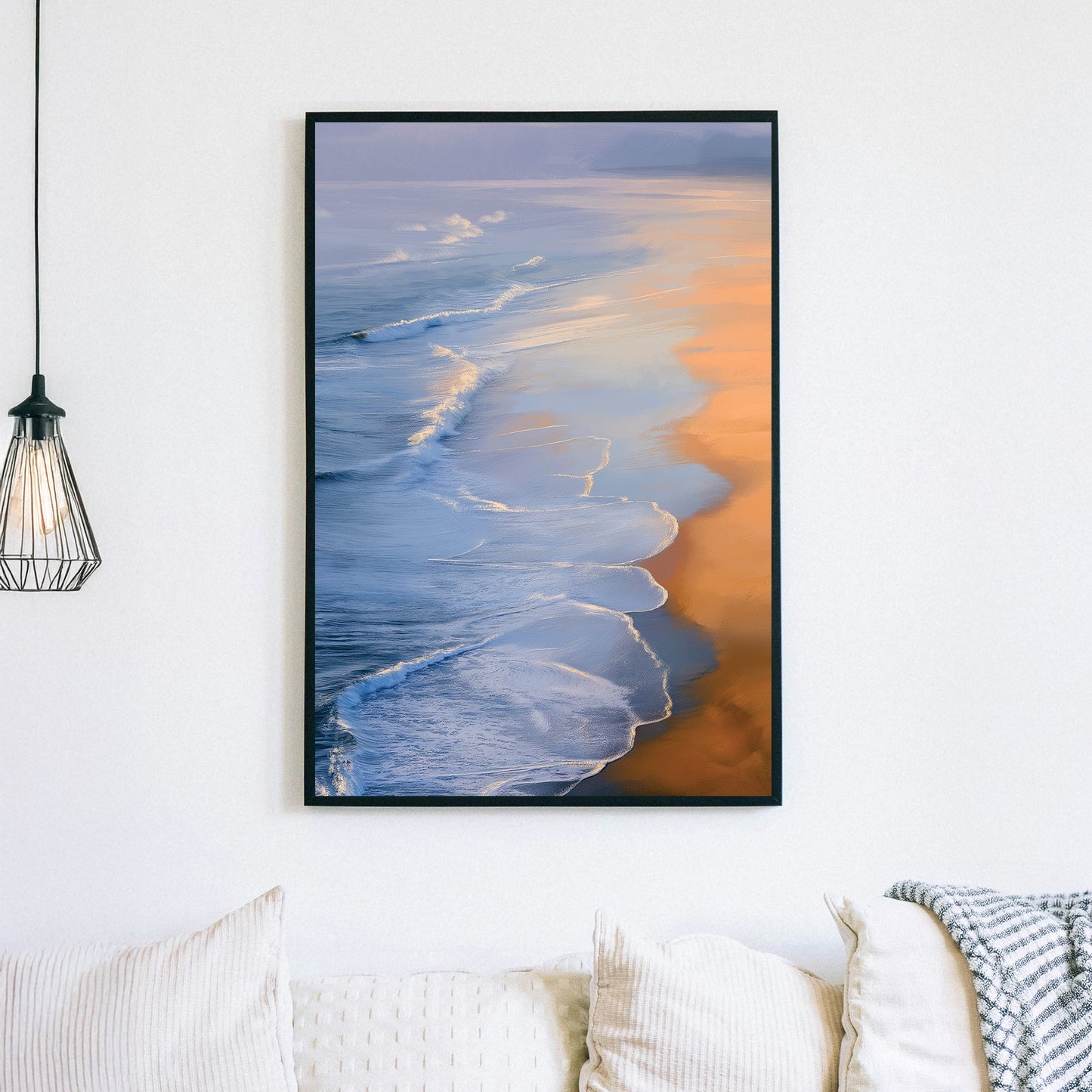 serene ocean sunset wall art with gentle waves and golden reflections