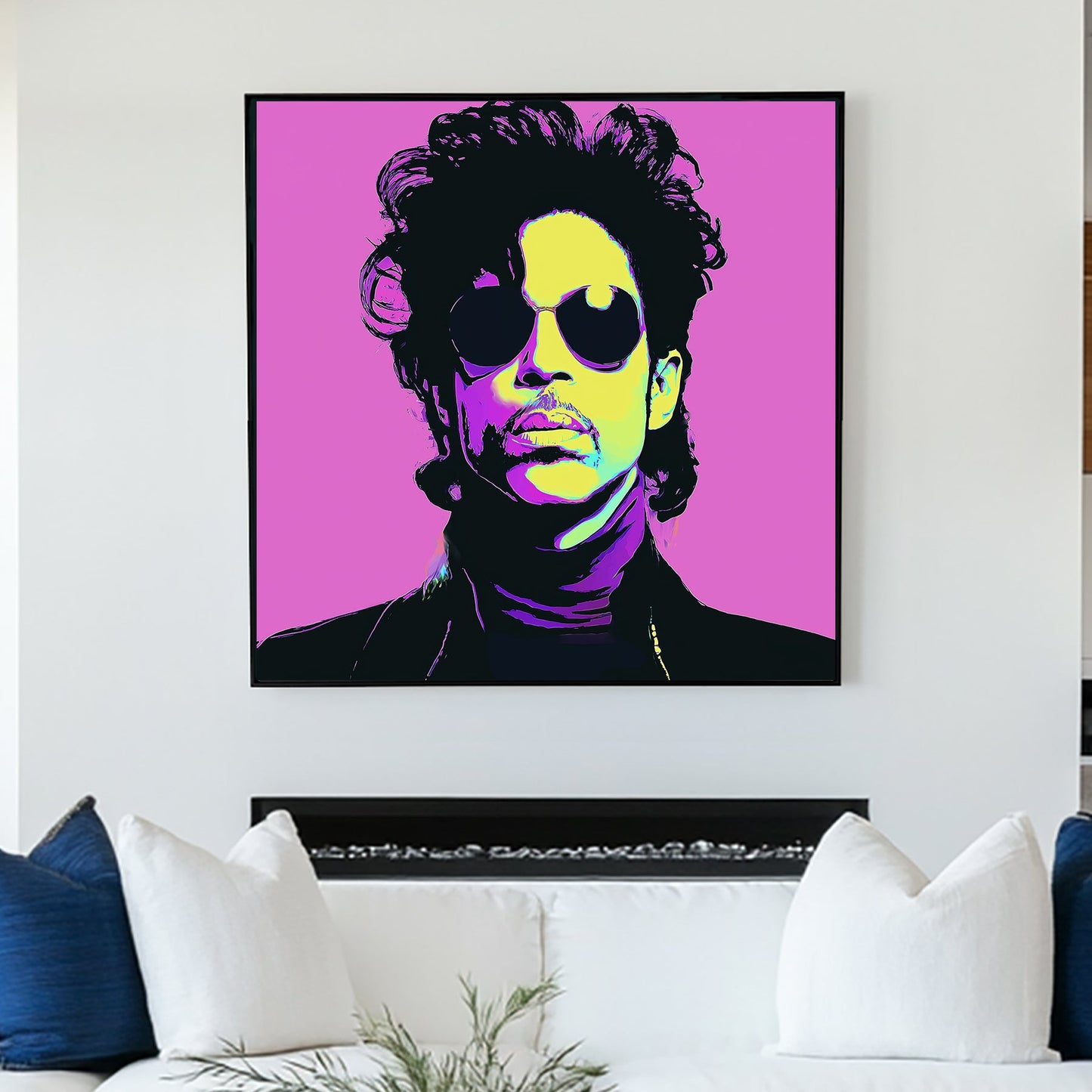 vibrant pop art wall art portrait of iconic musician in neon colours