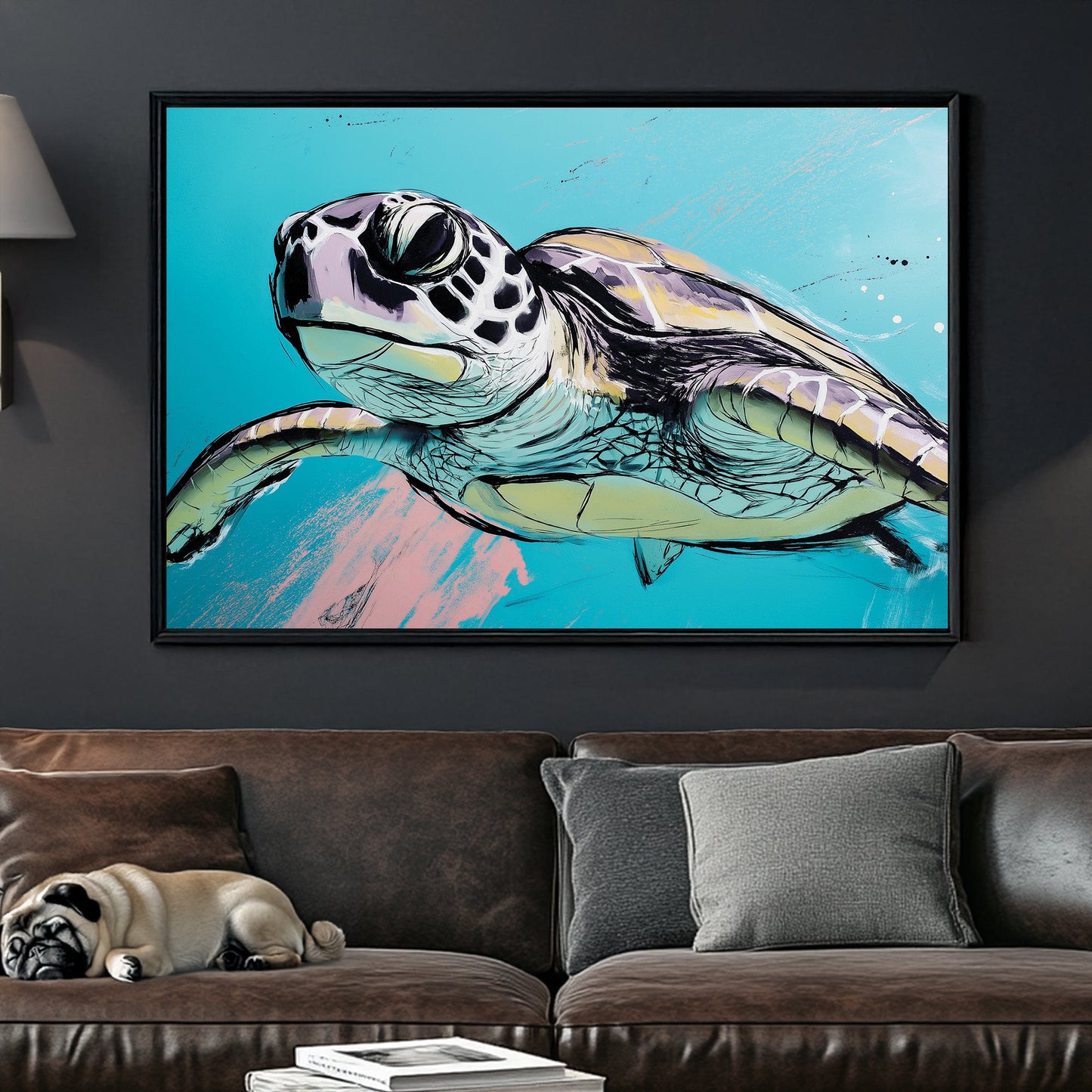 sea turtle swimming ocean wall art