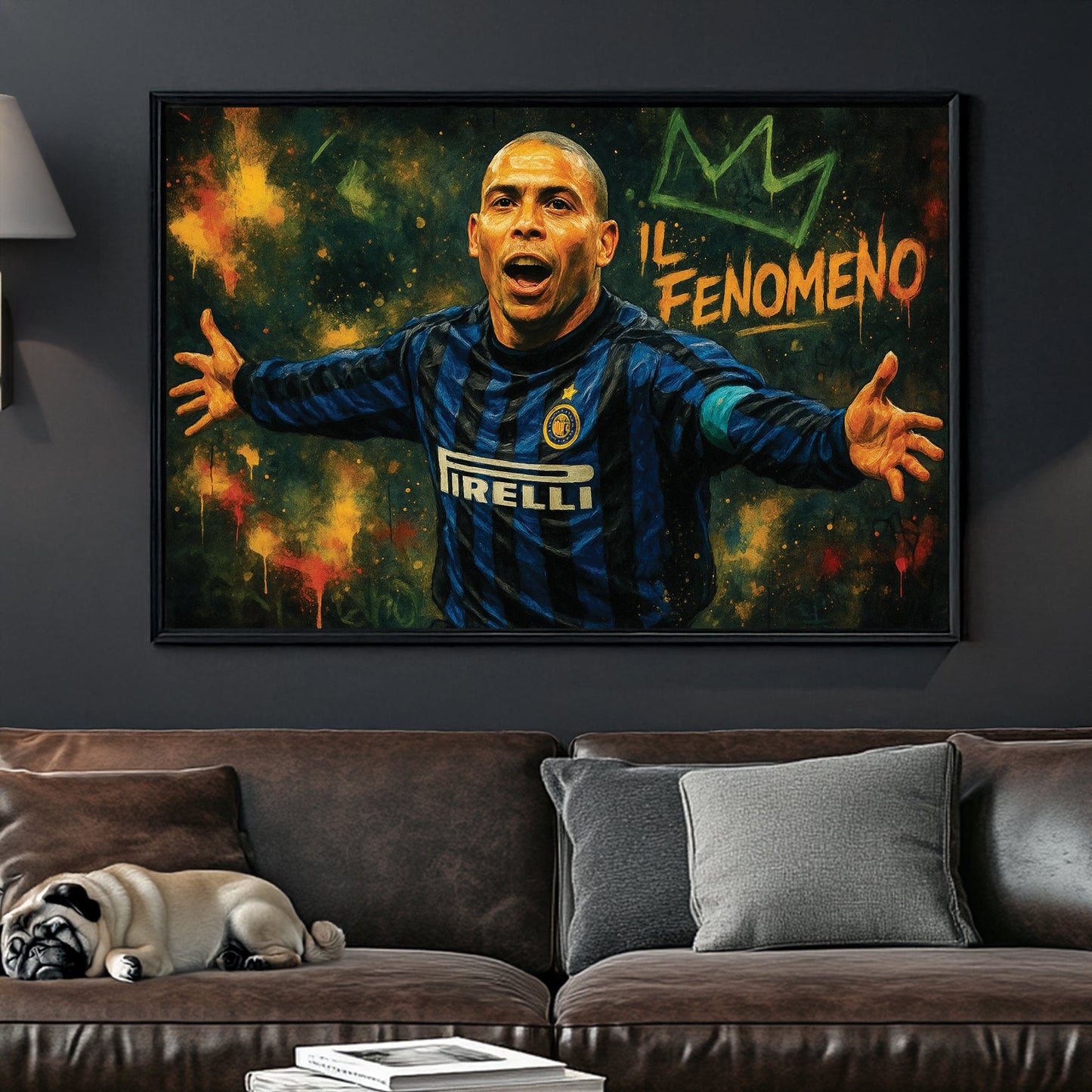graffiti-style football wall art featuring Ronaldo in Inter Milan kit celebrating