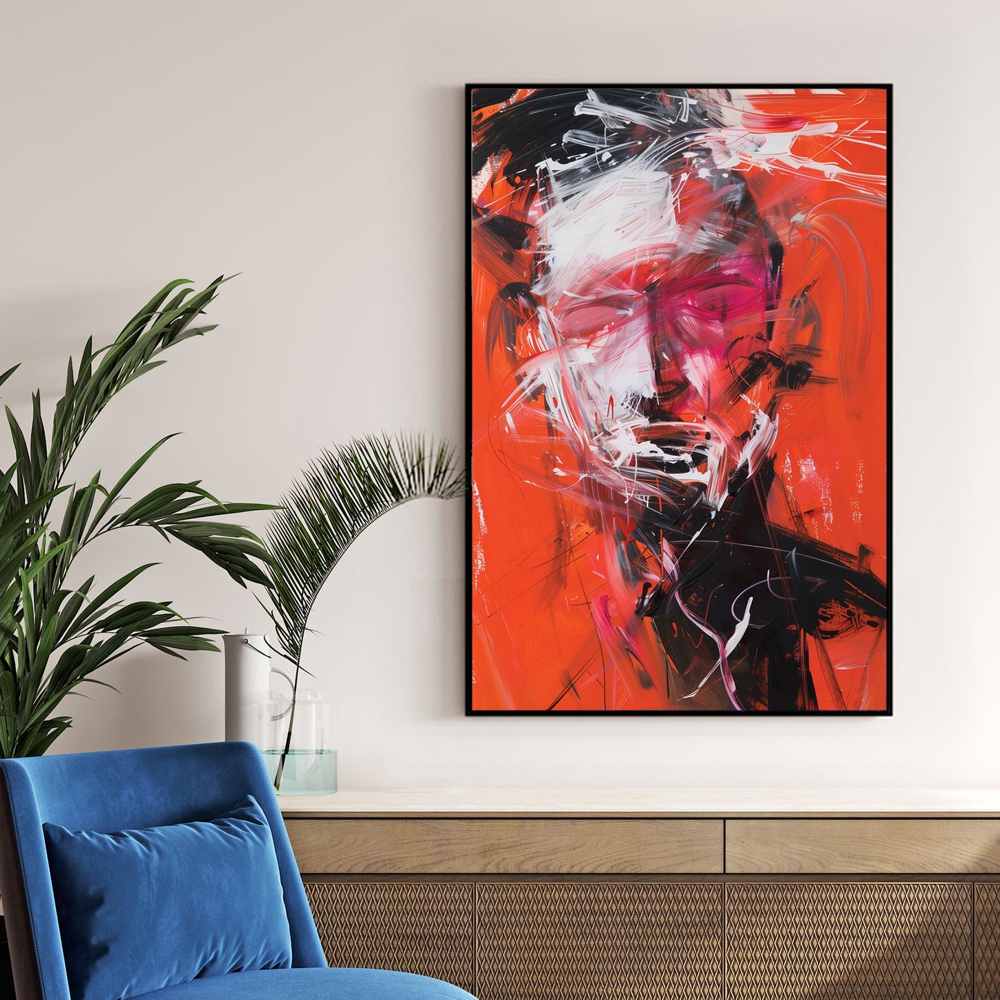 abstract red portrait expressionist wall art
