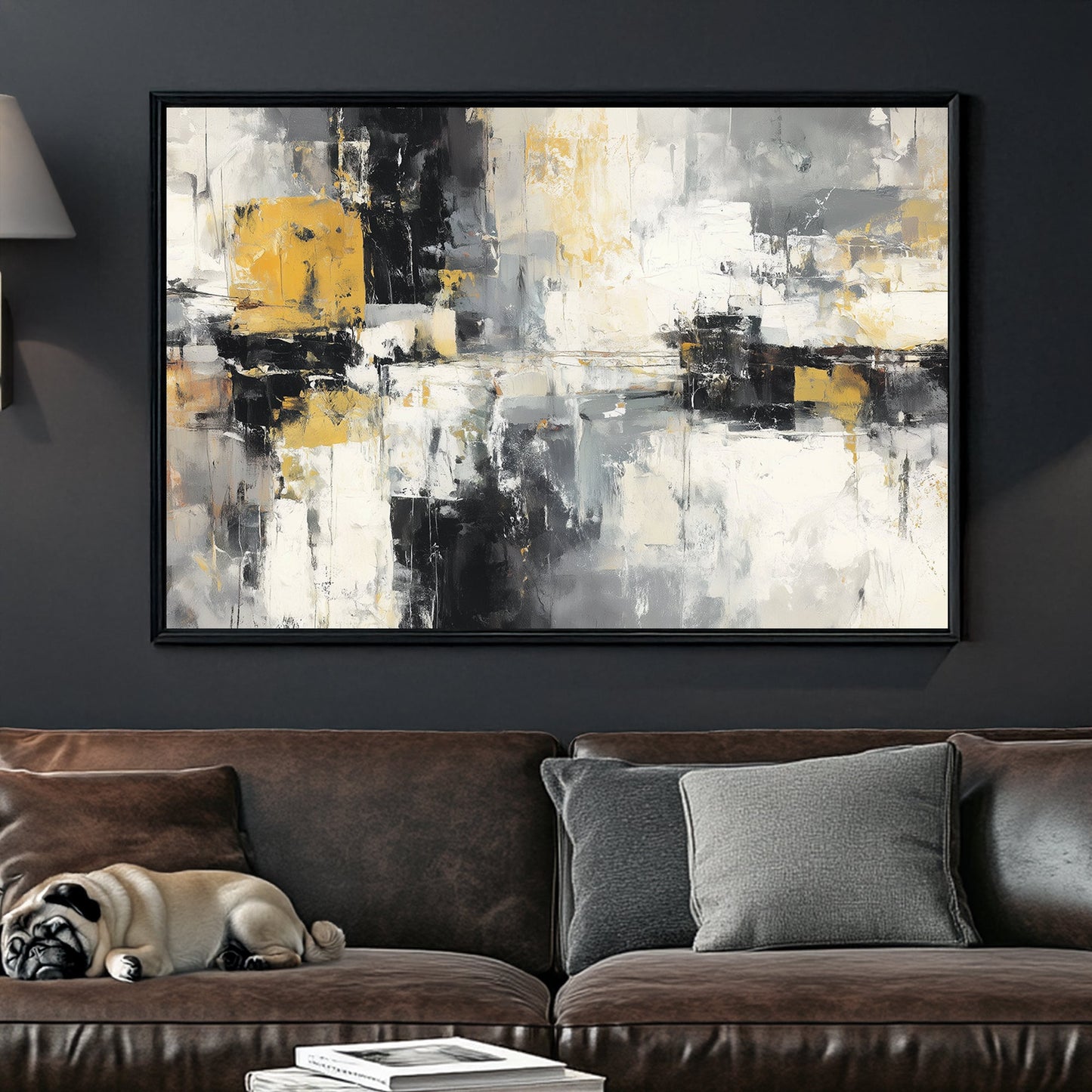 abstract grey and yellow textured wall art
