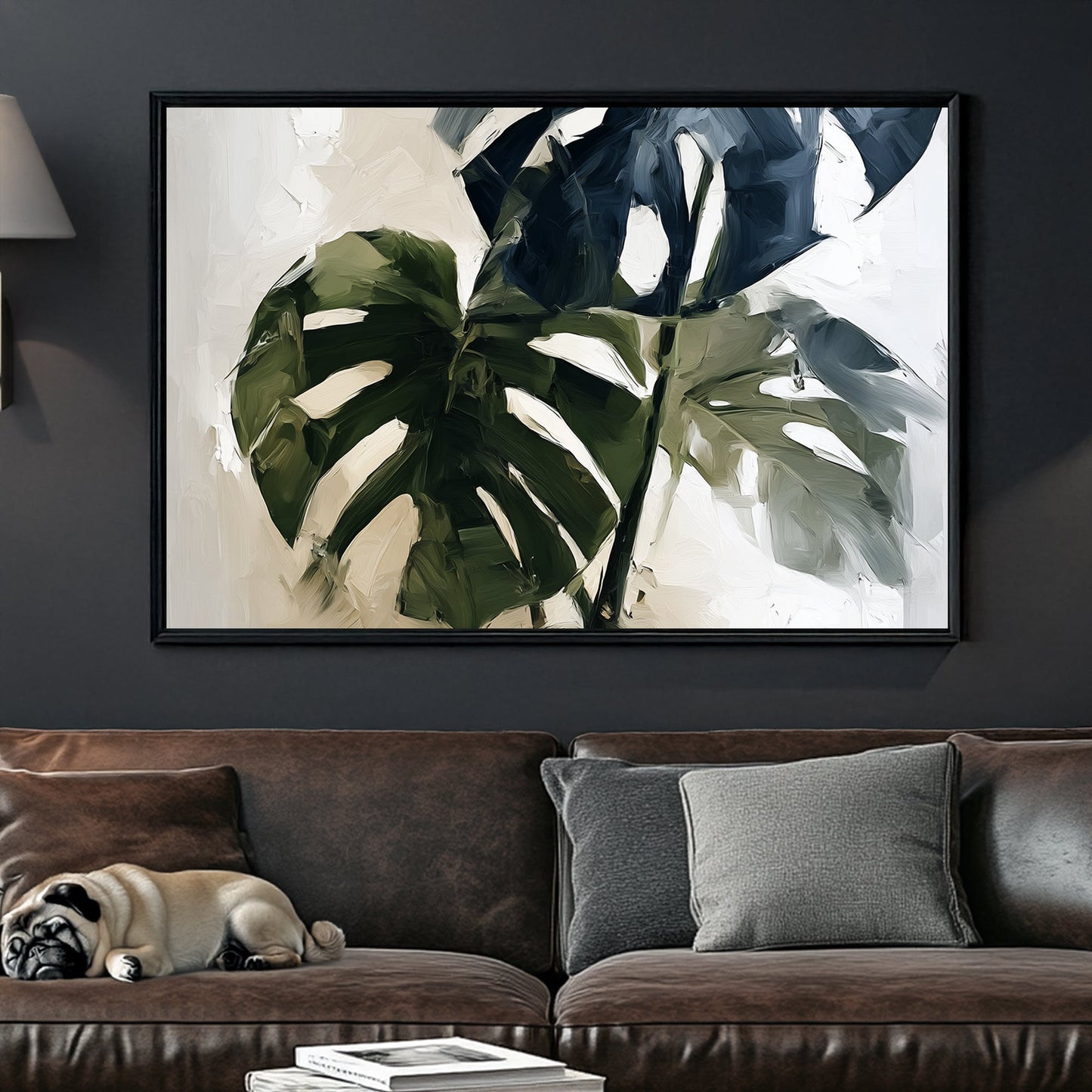 monstera plant oil painting wall art on neutral background