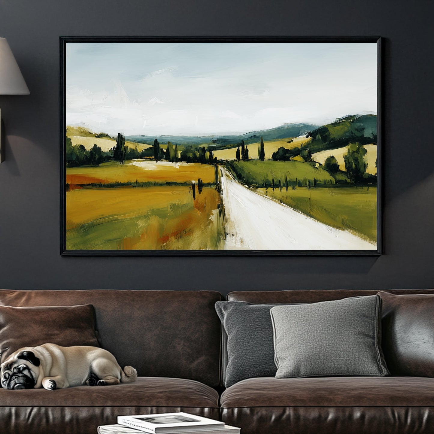 tuscany countryside wall art oil painting of a road and fields