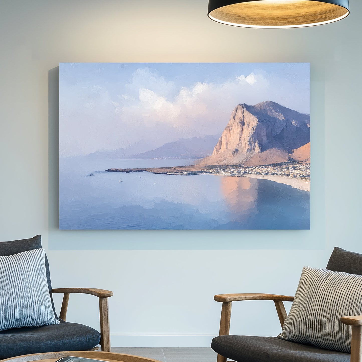 san vito lo capo coastal landscape wall art in soft pastel tones