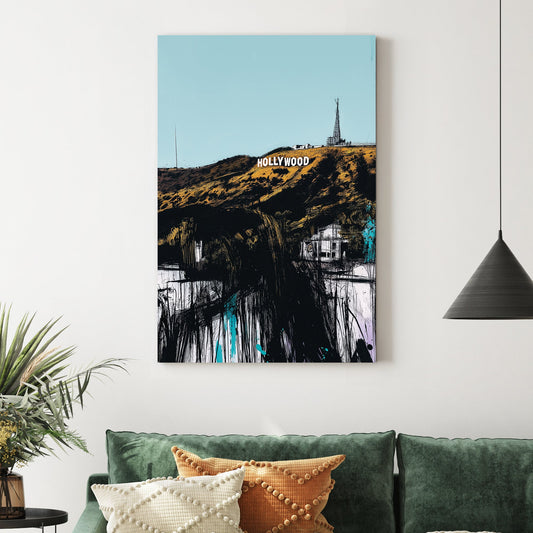 hollywood sign sketch wall art in bold urban style