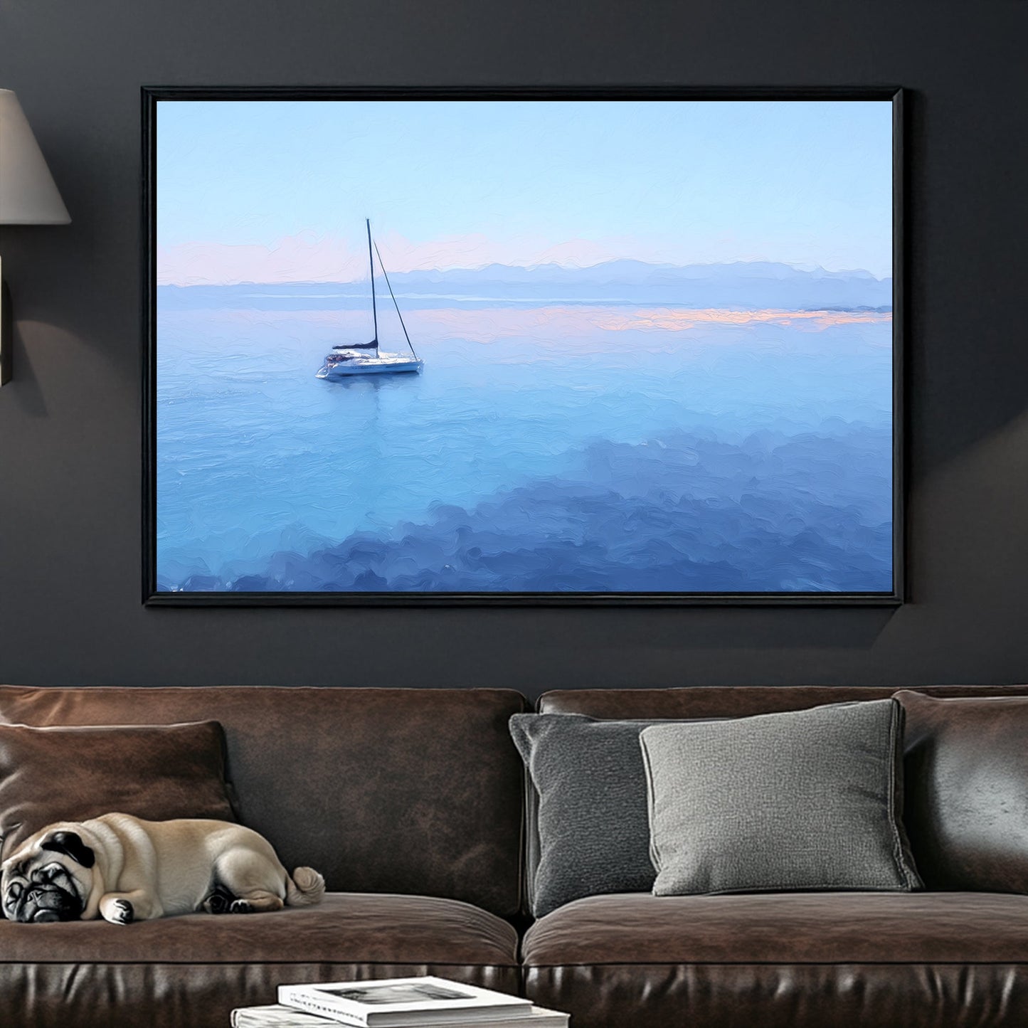 sailboat on tranquil blue ocean wall art