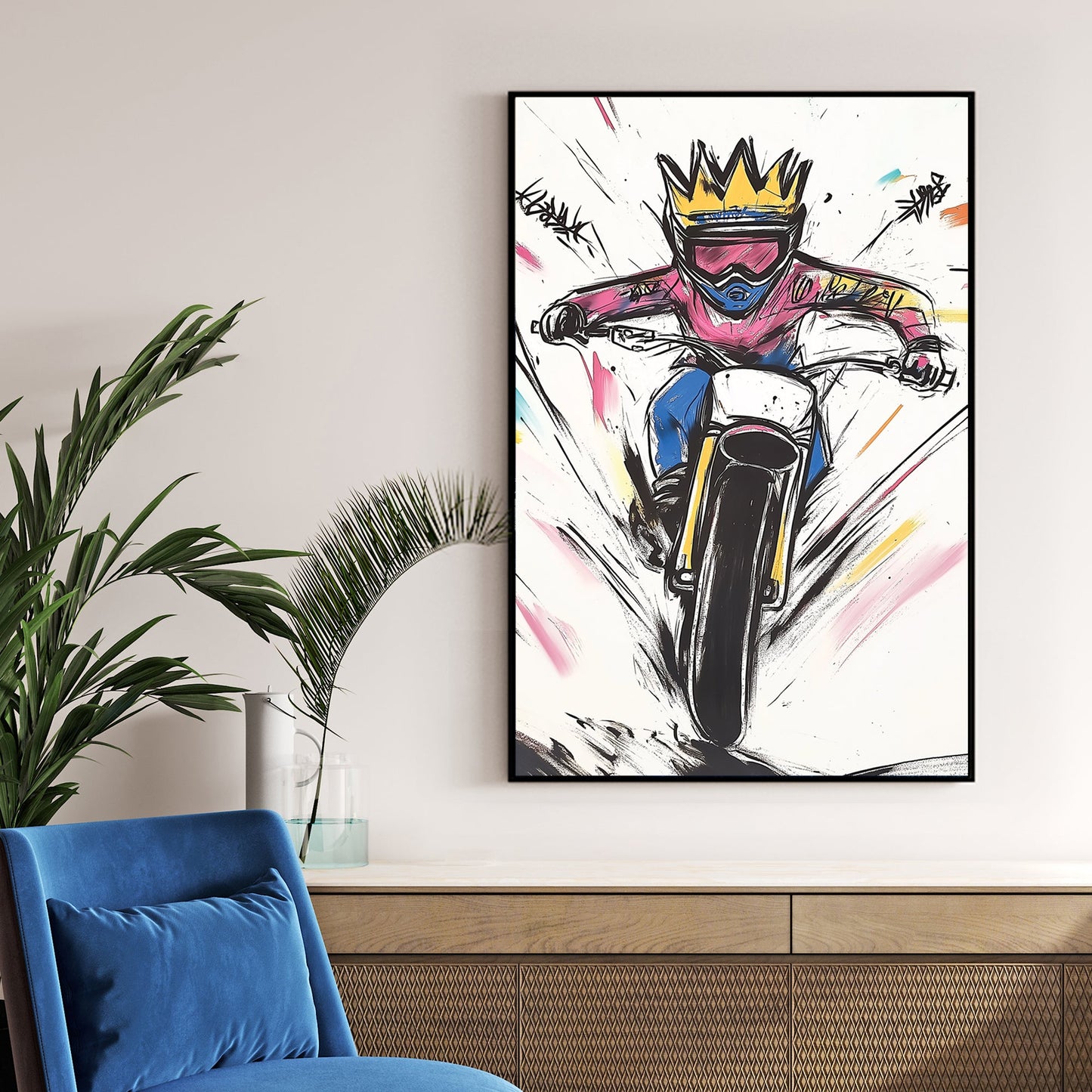graffiti style motorcycle rider wall art