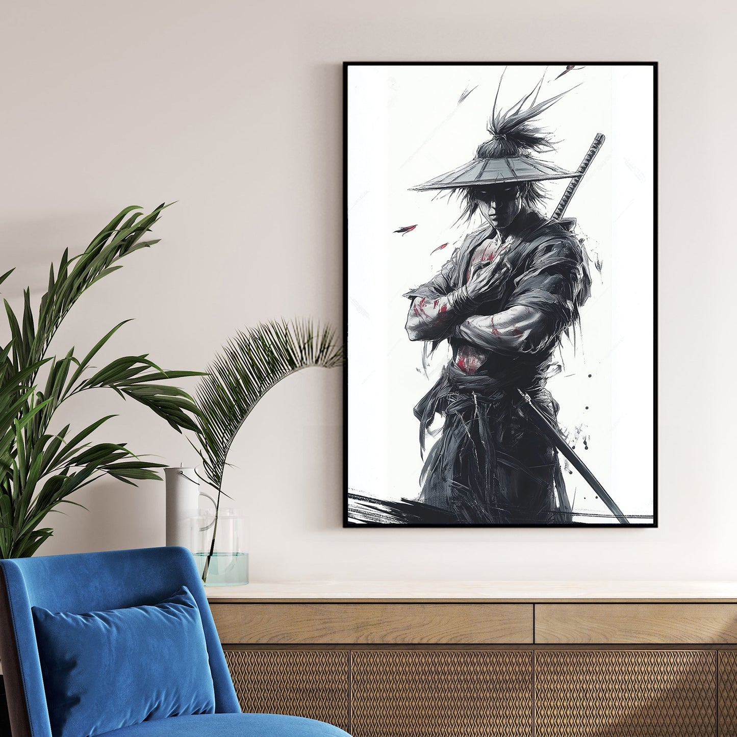 samurai warrior ink wall art