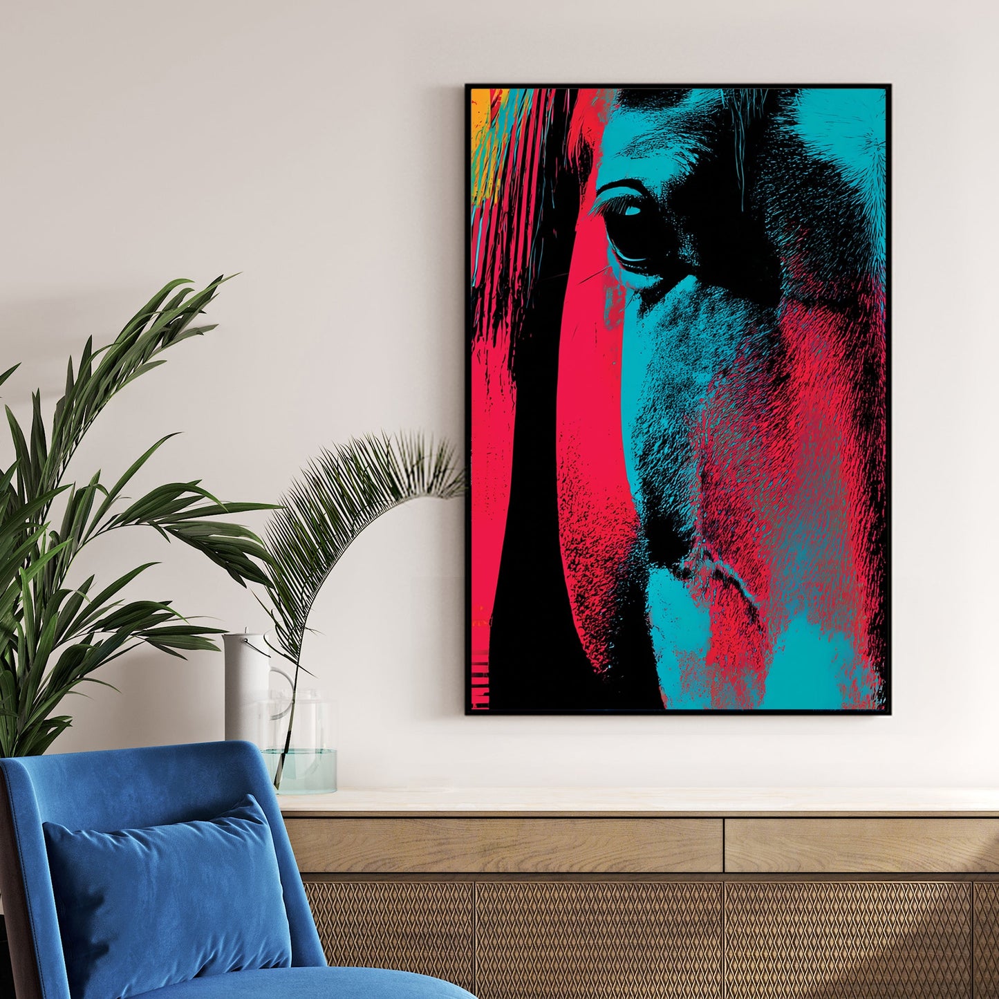 neon horse close-up wall art