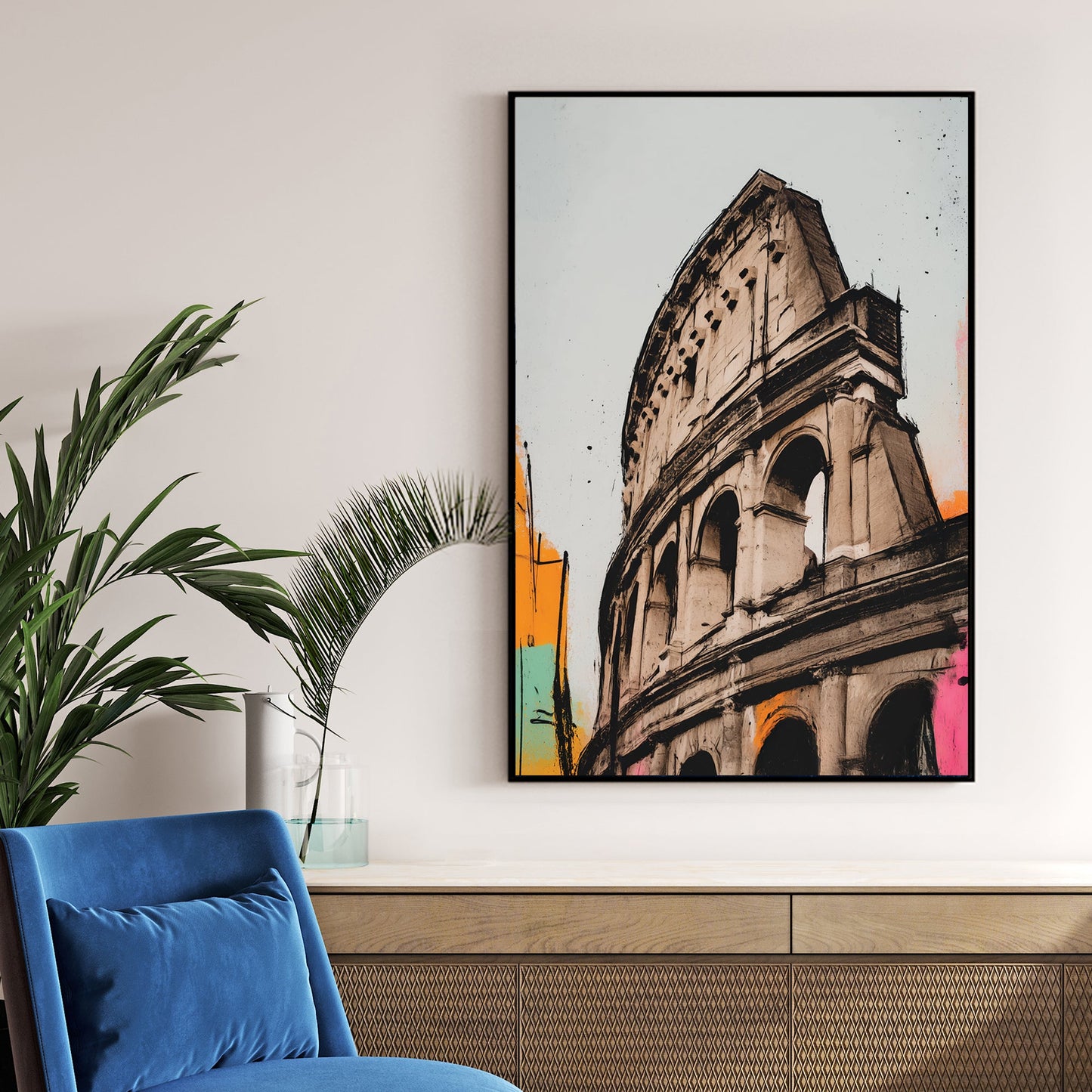 Colosseum architecture wall art with colourful accents