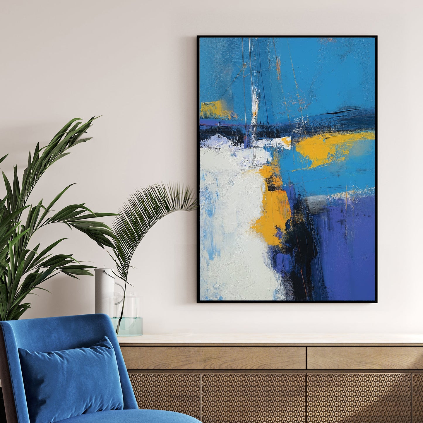 abstract blue yellow modern wall art