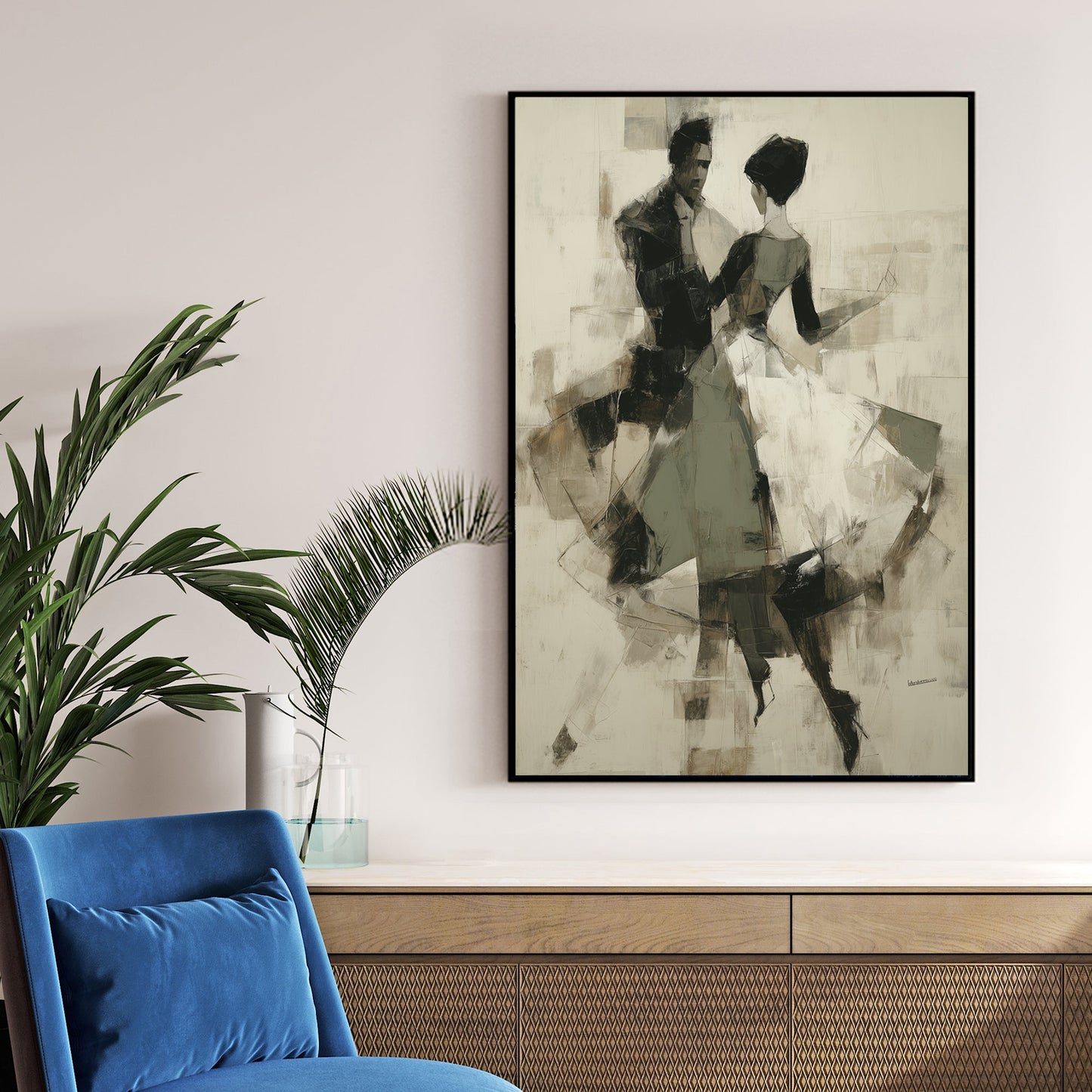 abstract waltz dance wall art in neutral tones