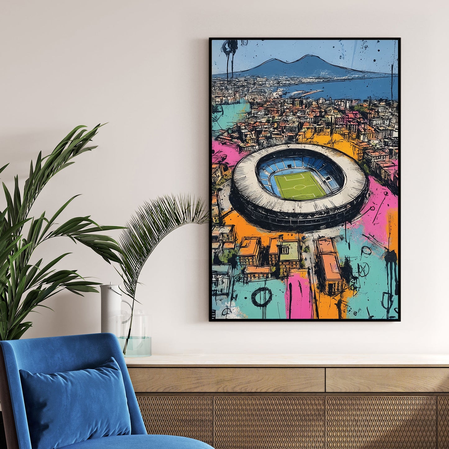 colourful Napoli Maradona stadium wall art aerial view