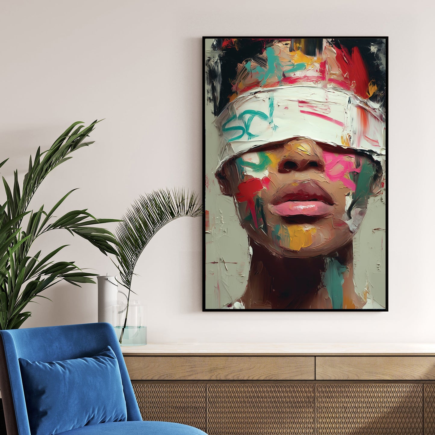 abstract blindfolded portrait wall art