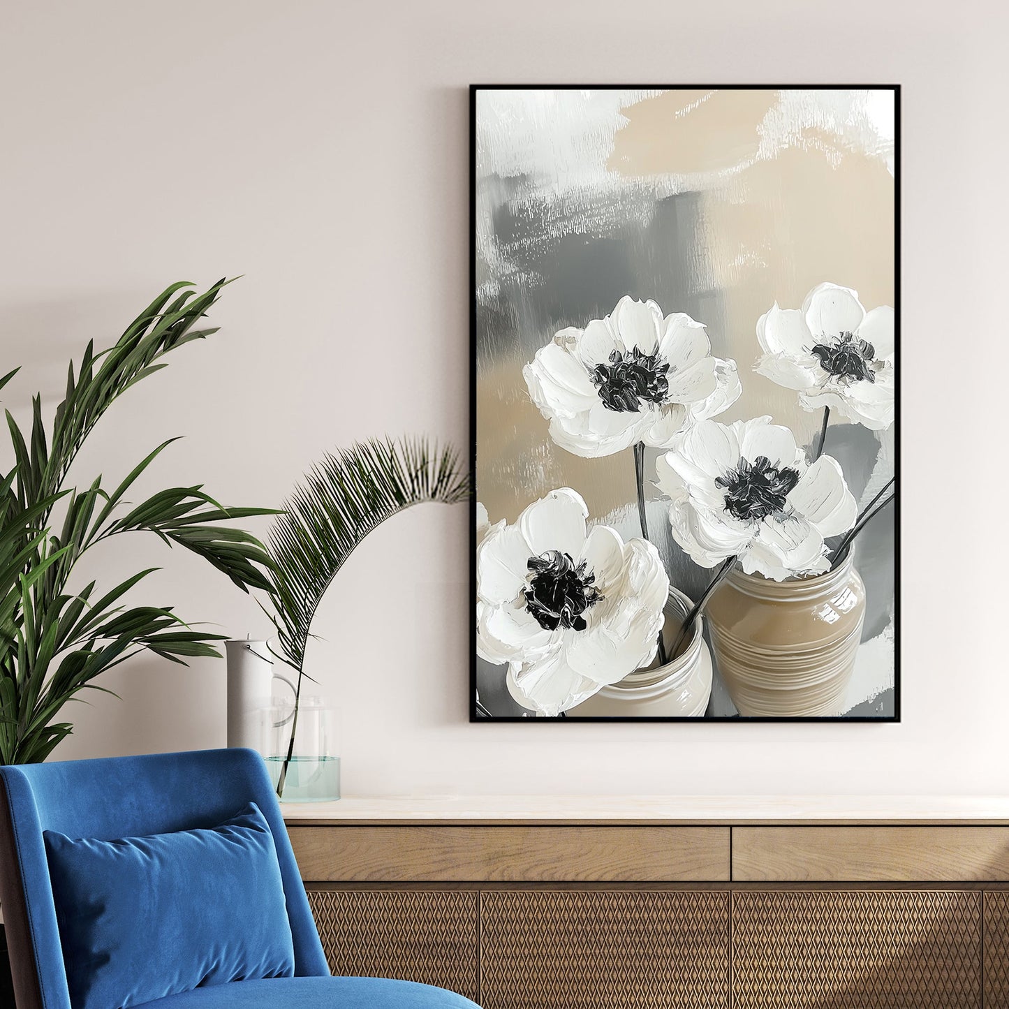 ivory flower bouquet wall art with neutral background