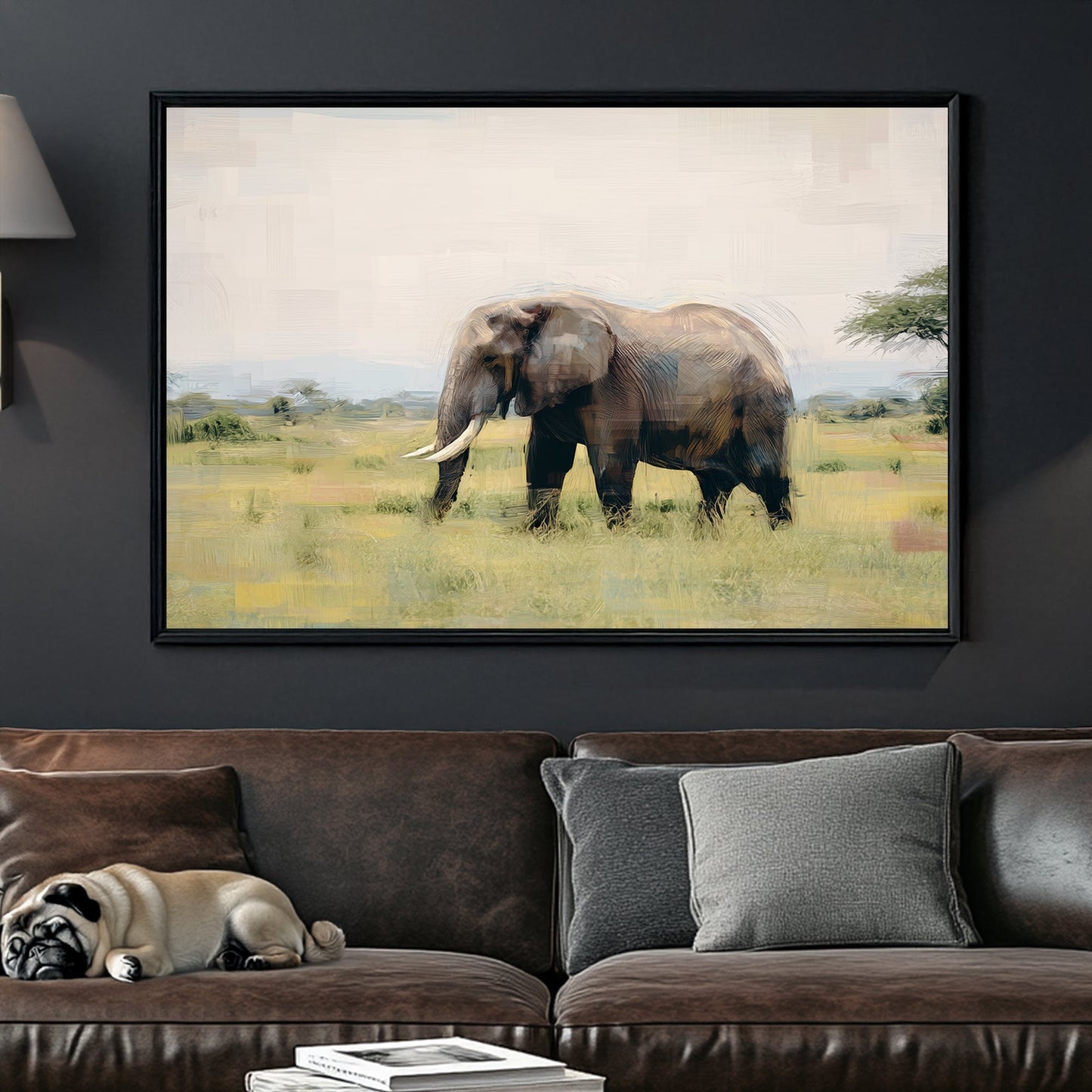 elephant in savannah landscape wall art