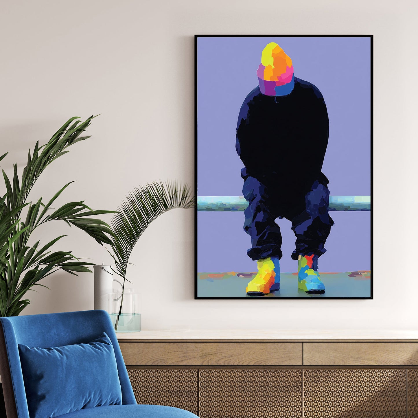 neon reflection sitting figure wall art