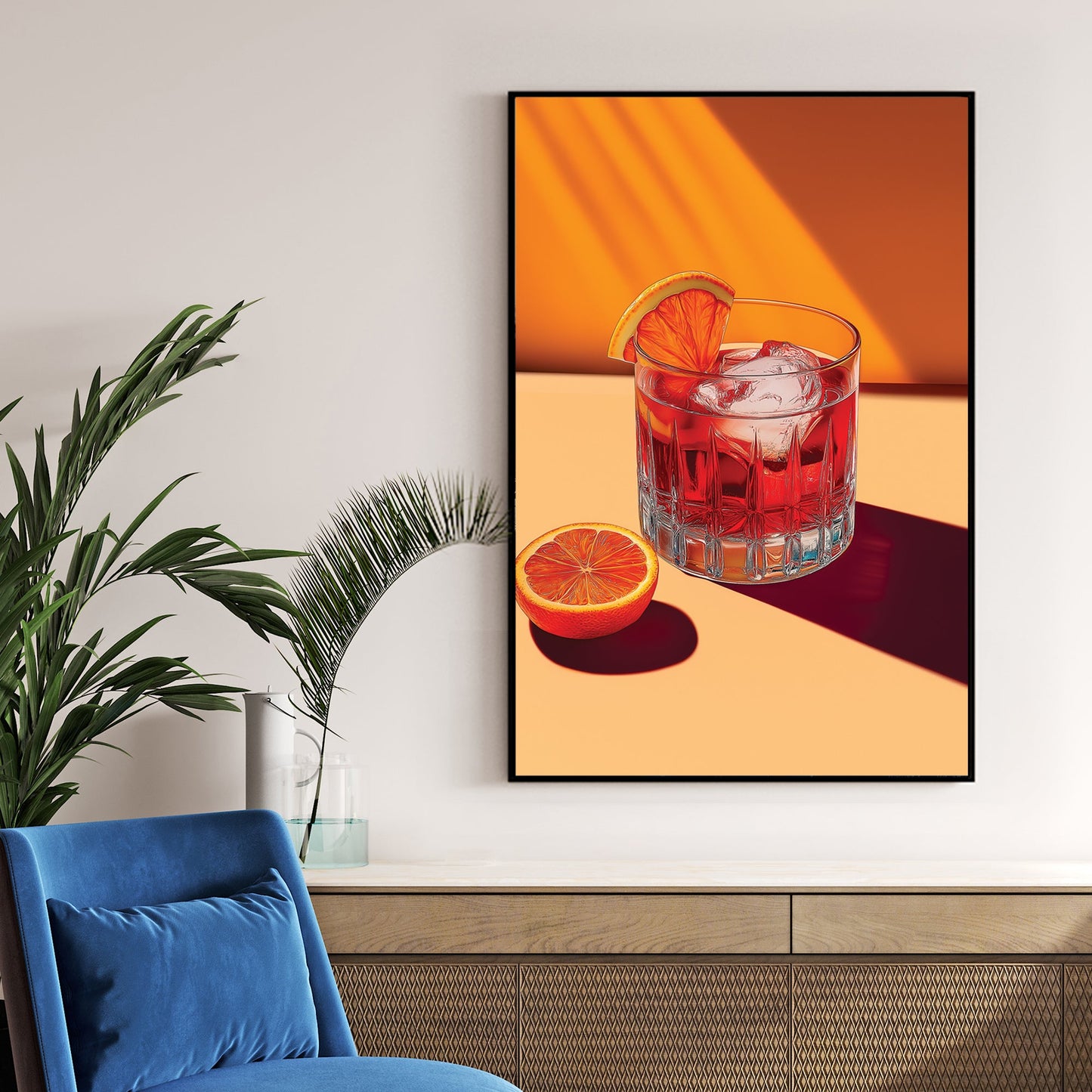 negroni cocktail with orange slice wall art