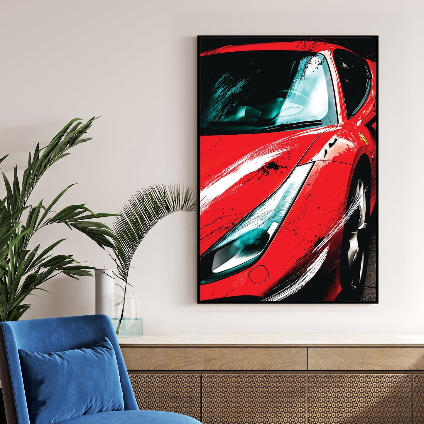 red Ferrari sports car wall art