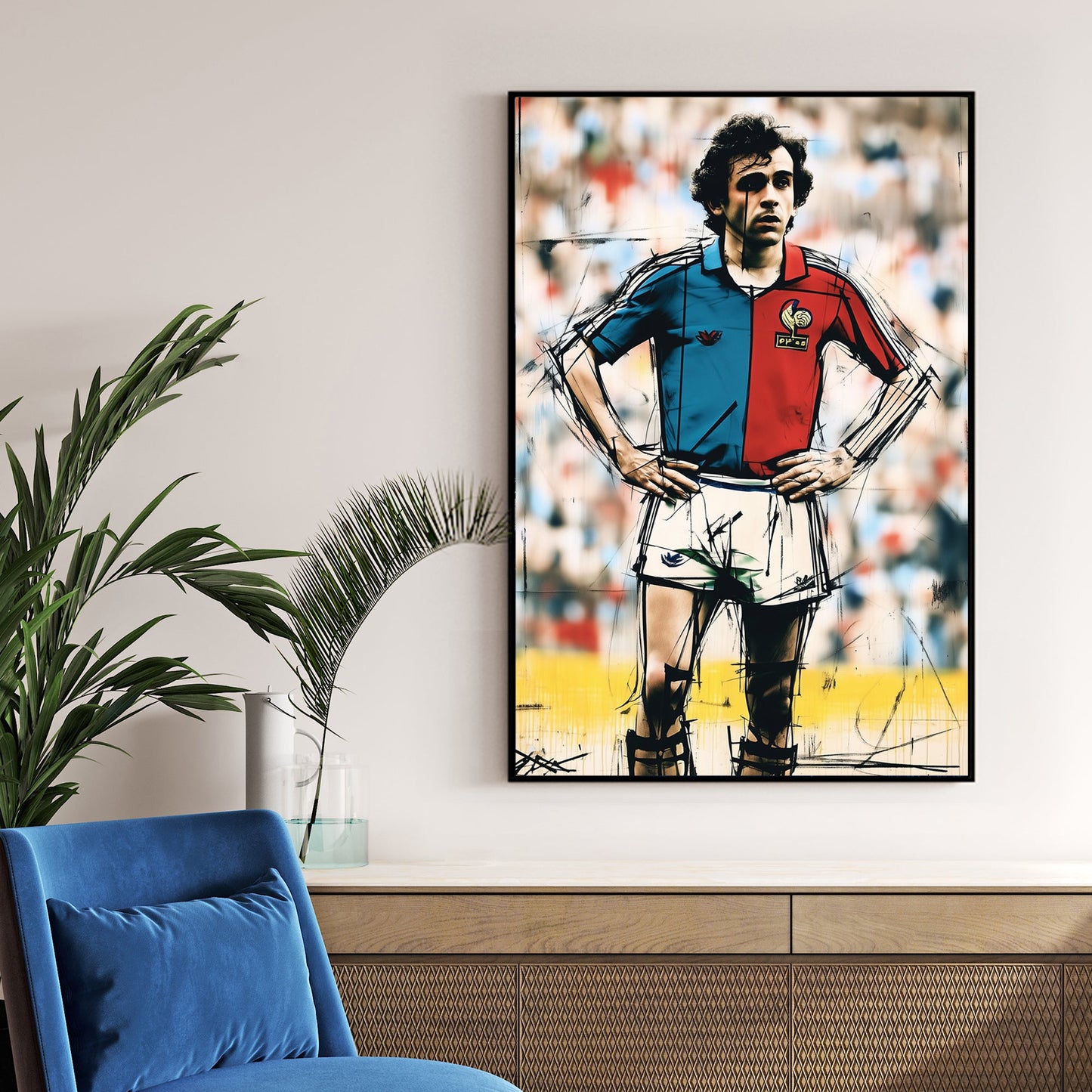 vintage football legend Michelle Platini sketch wall art