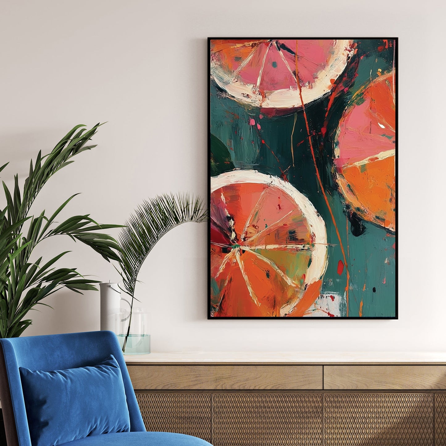 abstract blood orange slices wall art