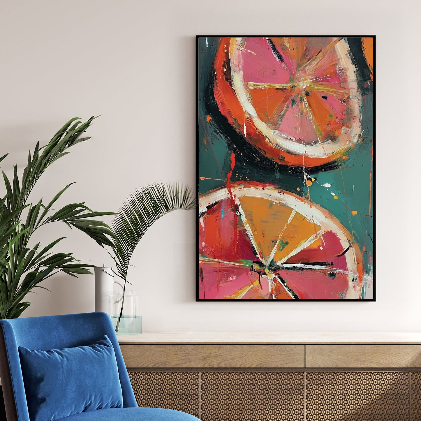 abstract blood orange slices wall art