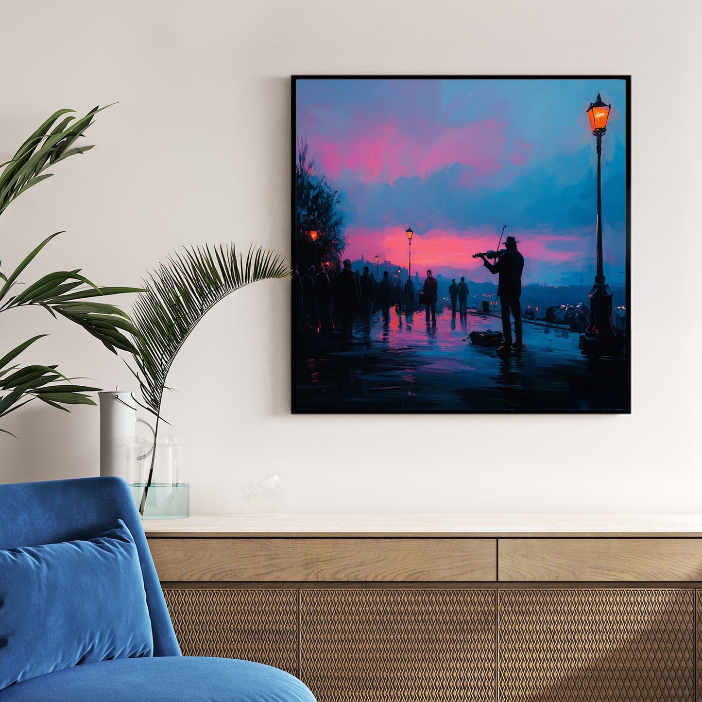 violinist city sunset wall art