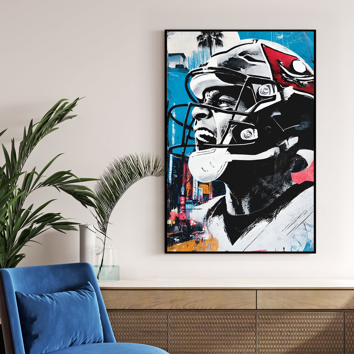 football player graffiti wall art