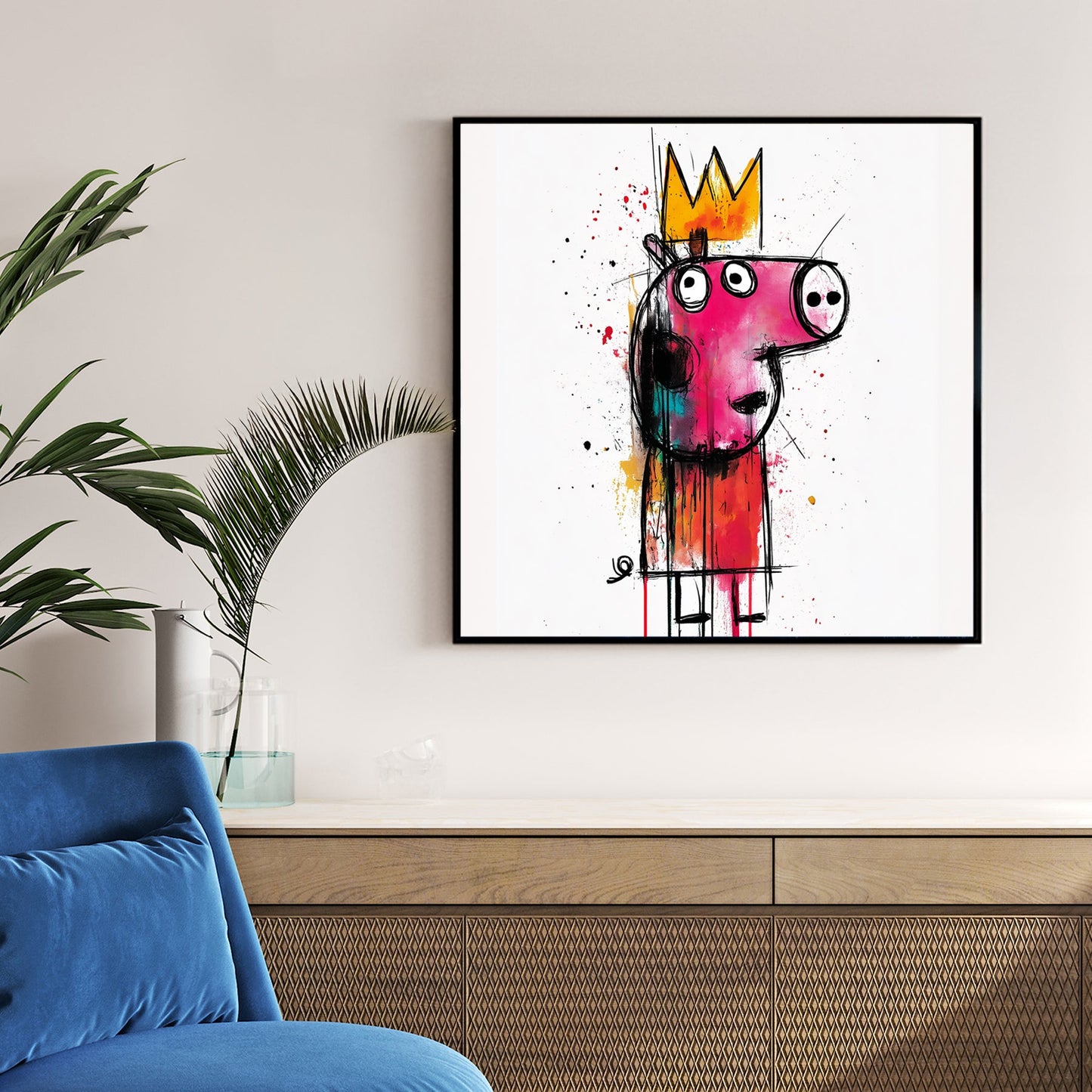 crowned piggy graffiti wall art