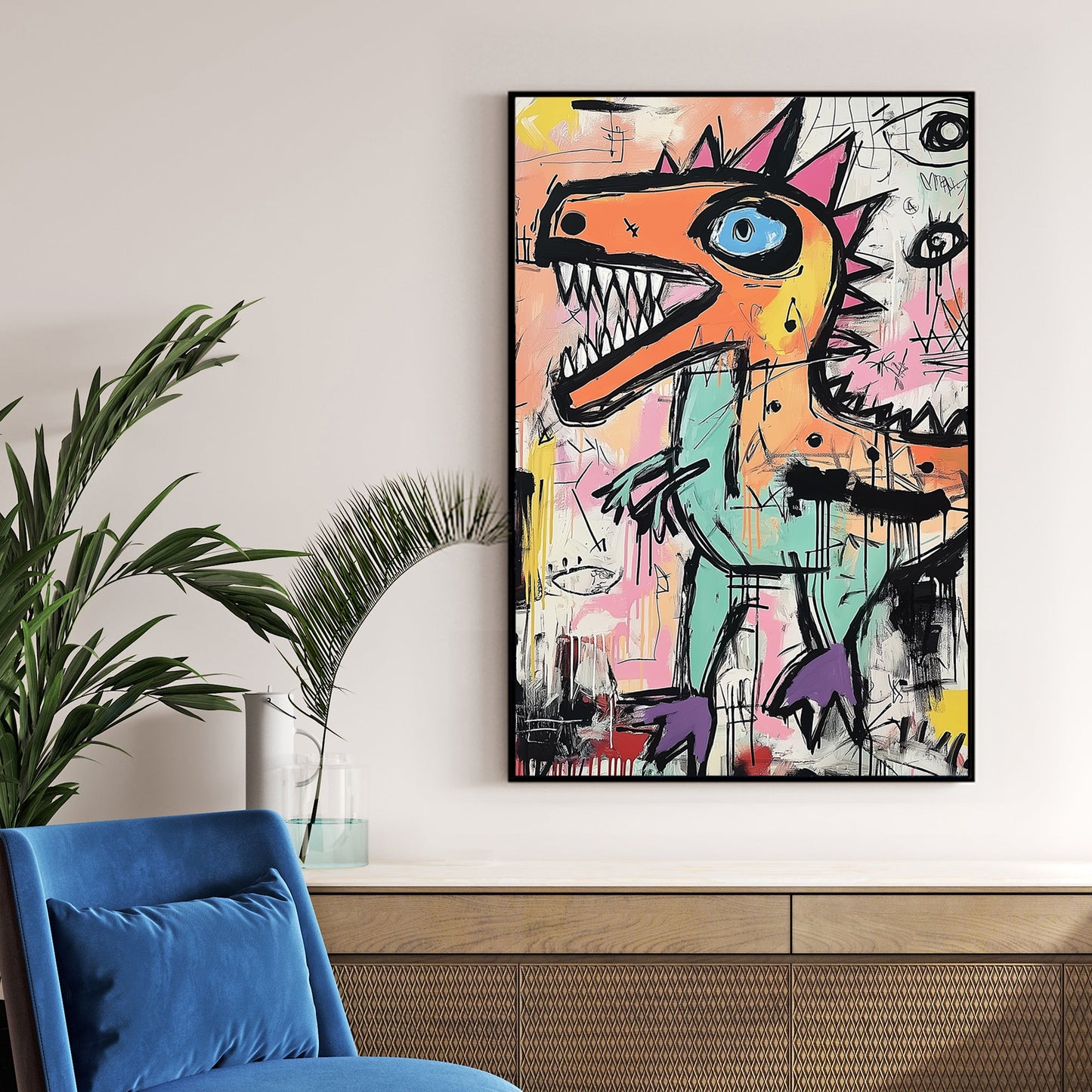 graffiti dinosaur wall art