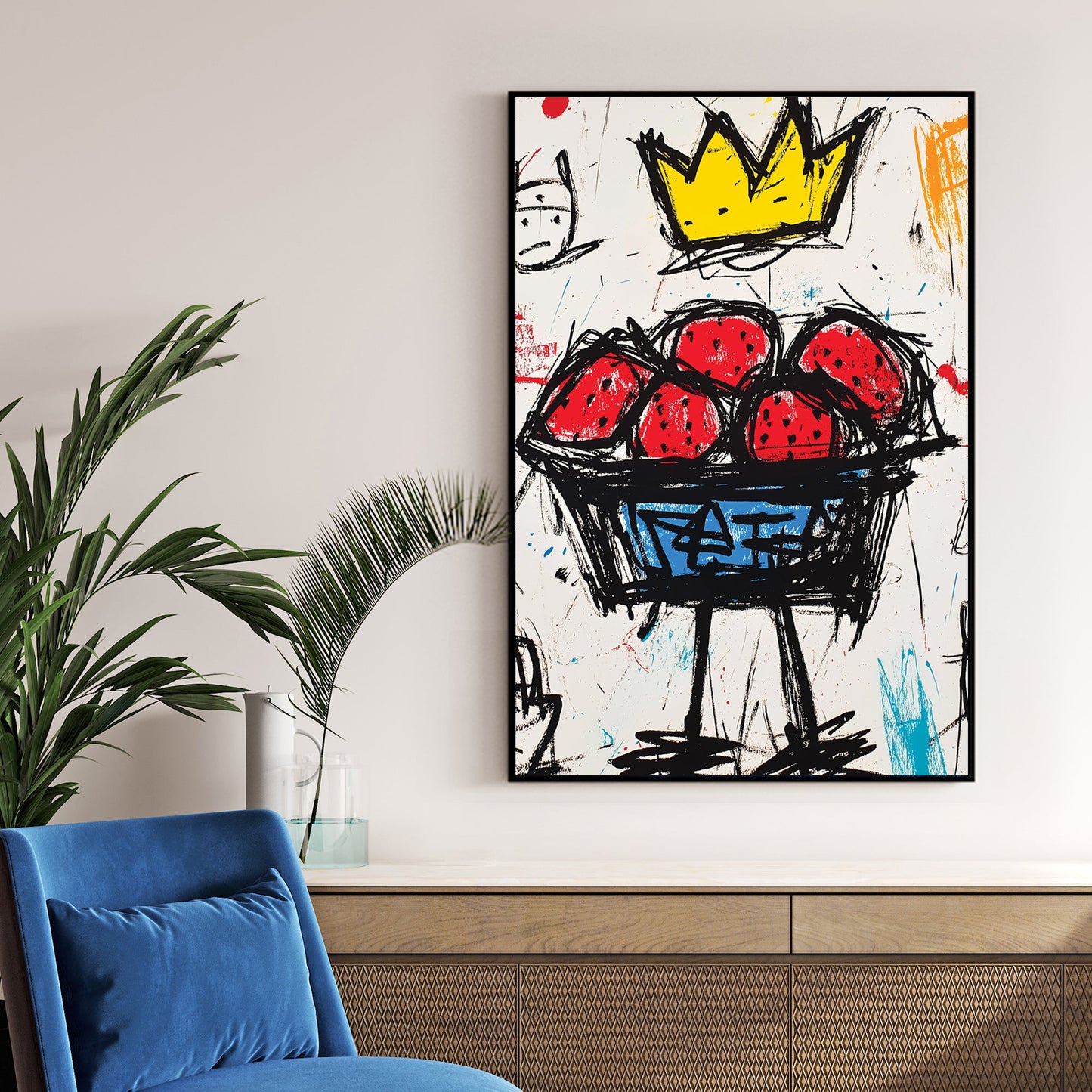 crowned strawberries graffiti wall art