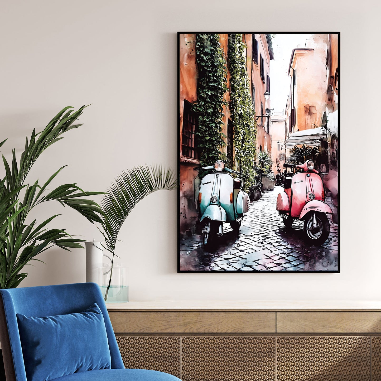 vespa scooters in Italian alley wall art