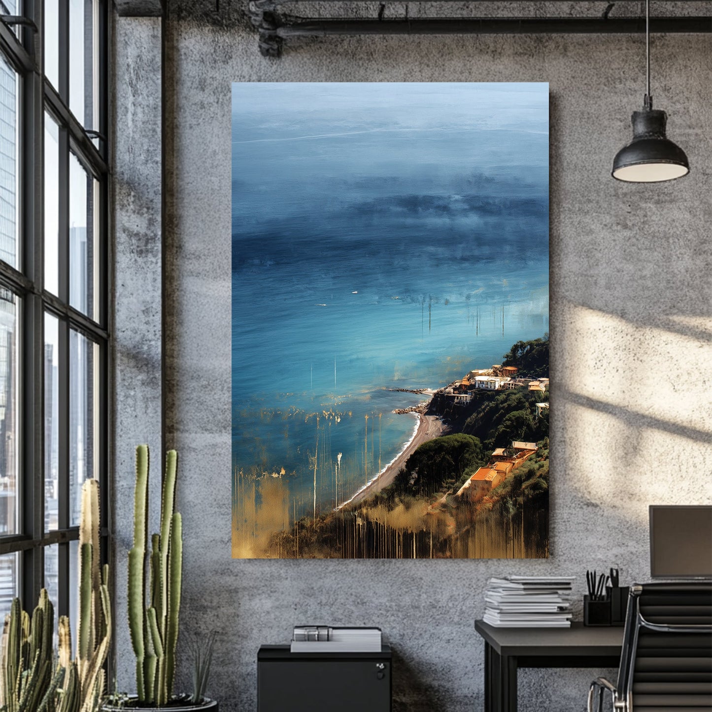Taormina coast blue sea and village wall art