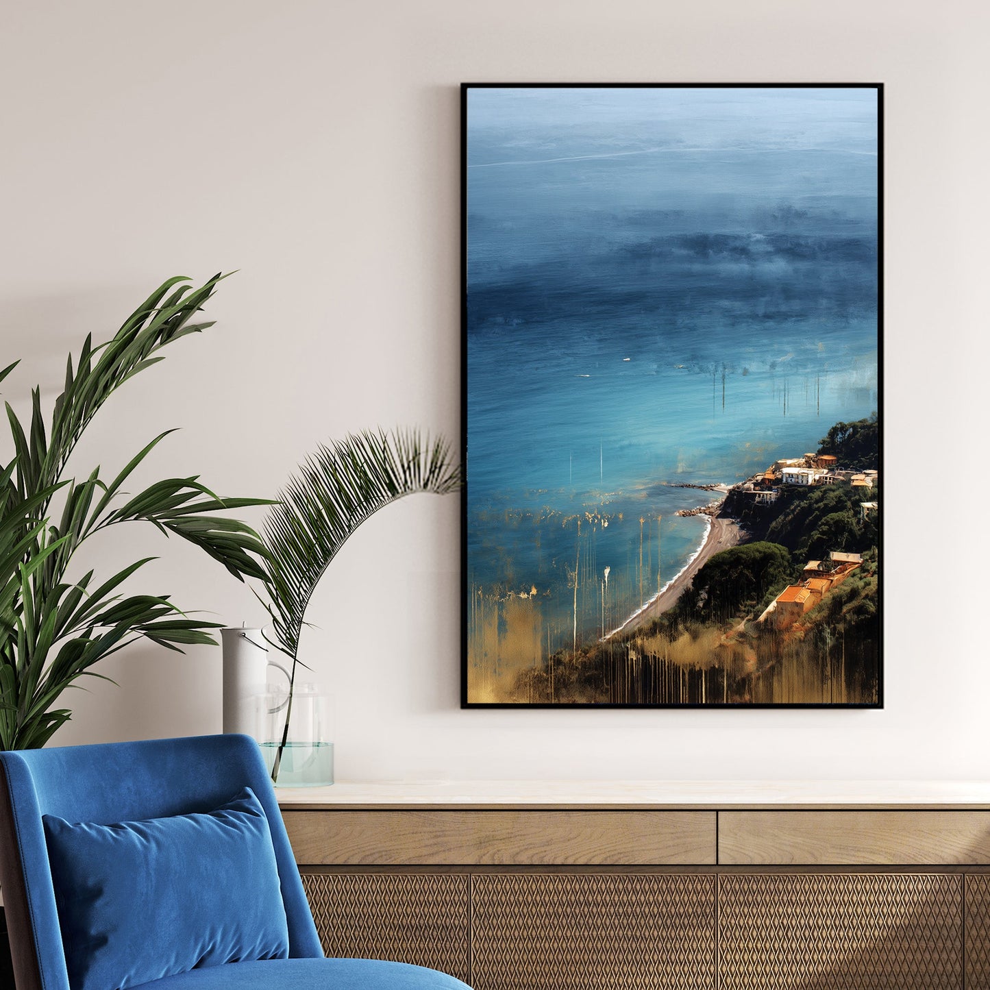 Taormina coast blue sea and village wall art