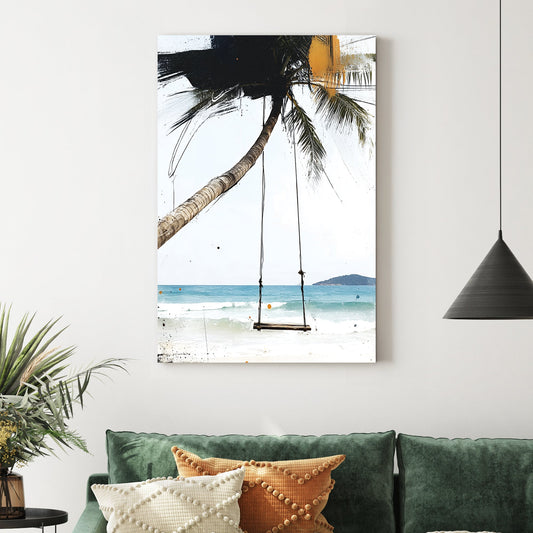 beach swing and palm tree wall art