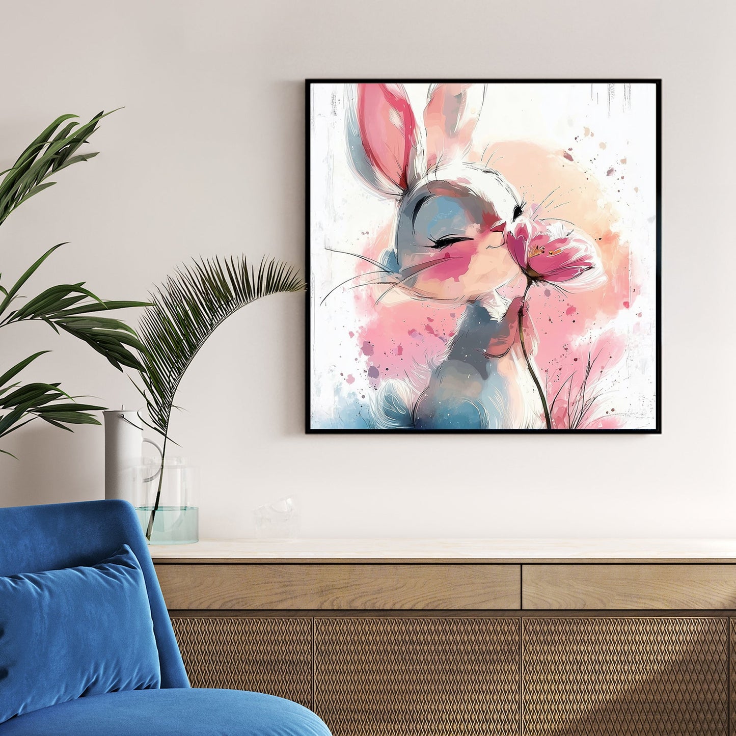 cute bunny with flower wall art