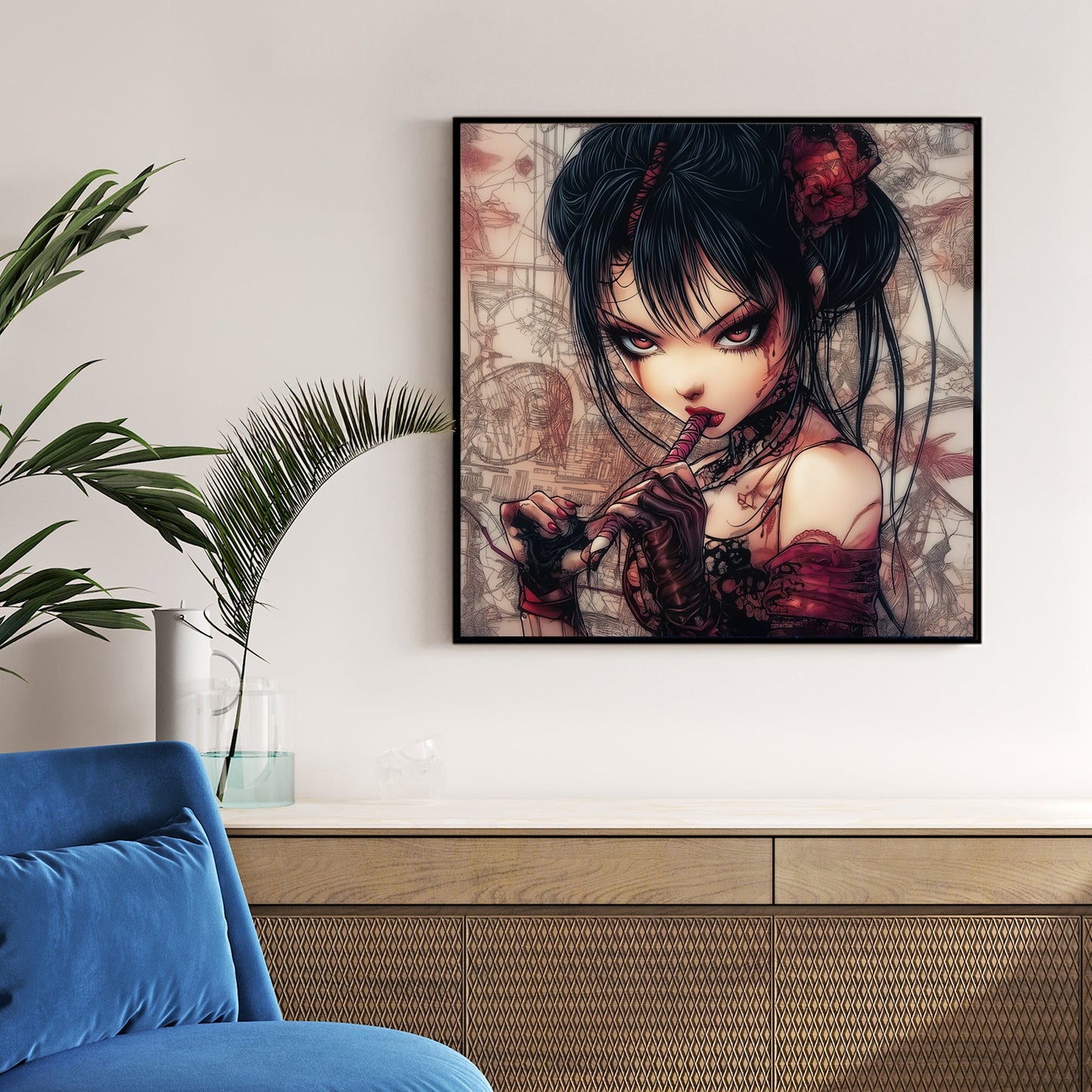 gothic anime girl red eyes wall art