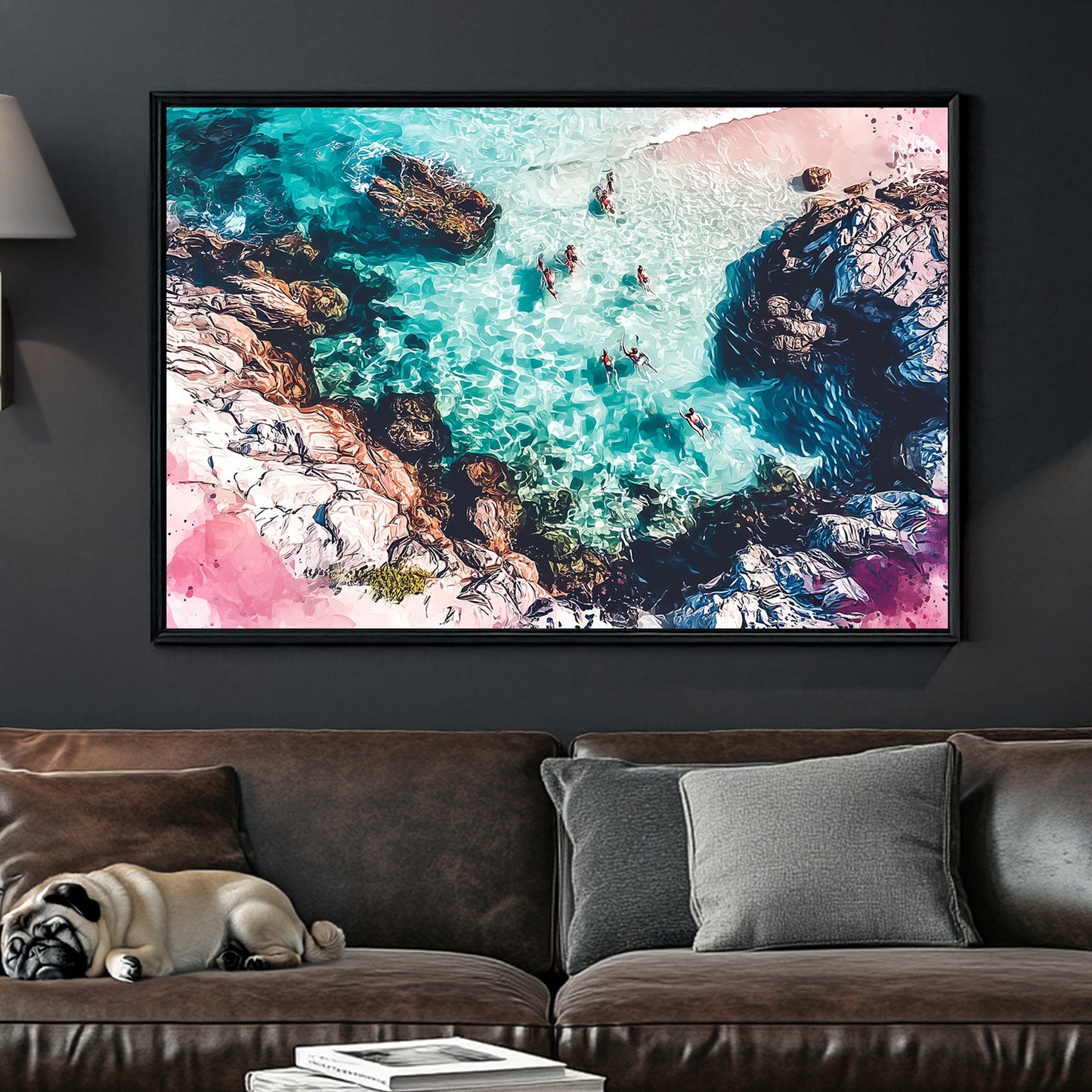 swimmers aerial beach view wall art