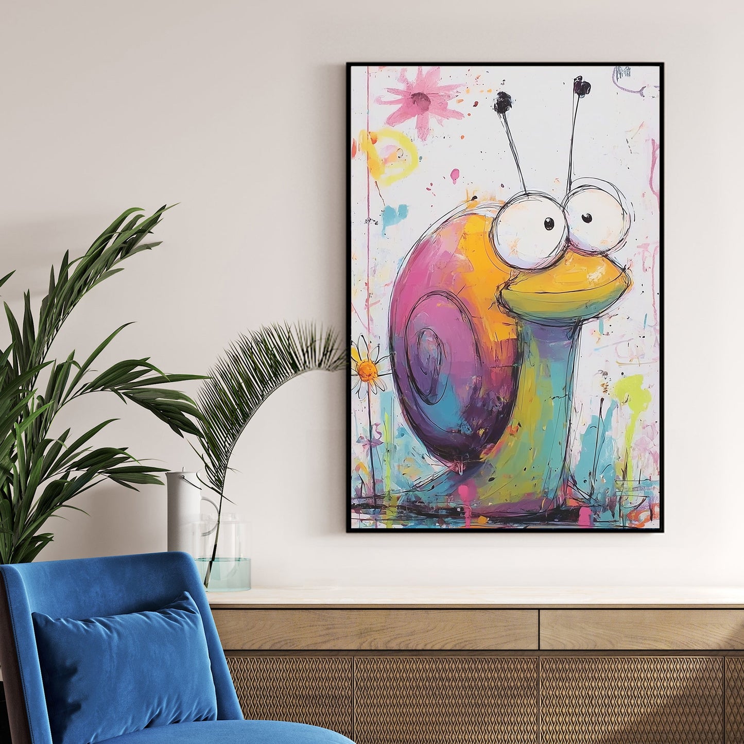 colourful cartoon snail wall art