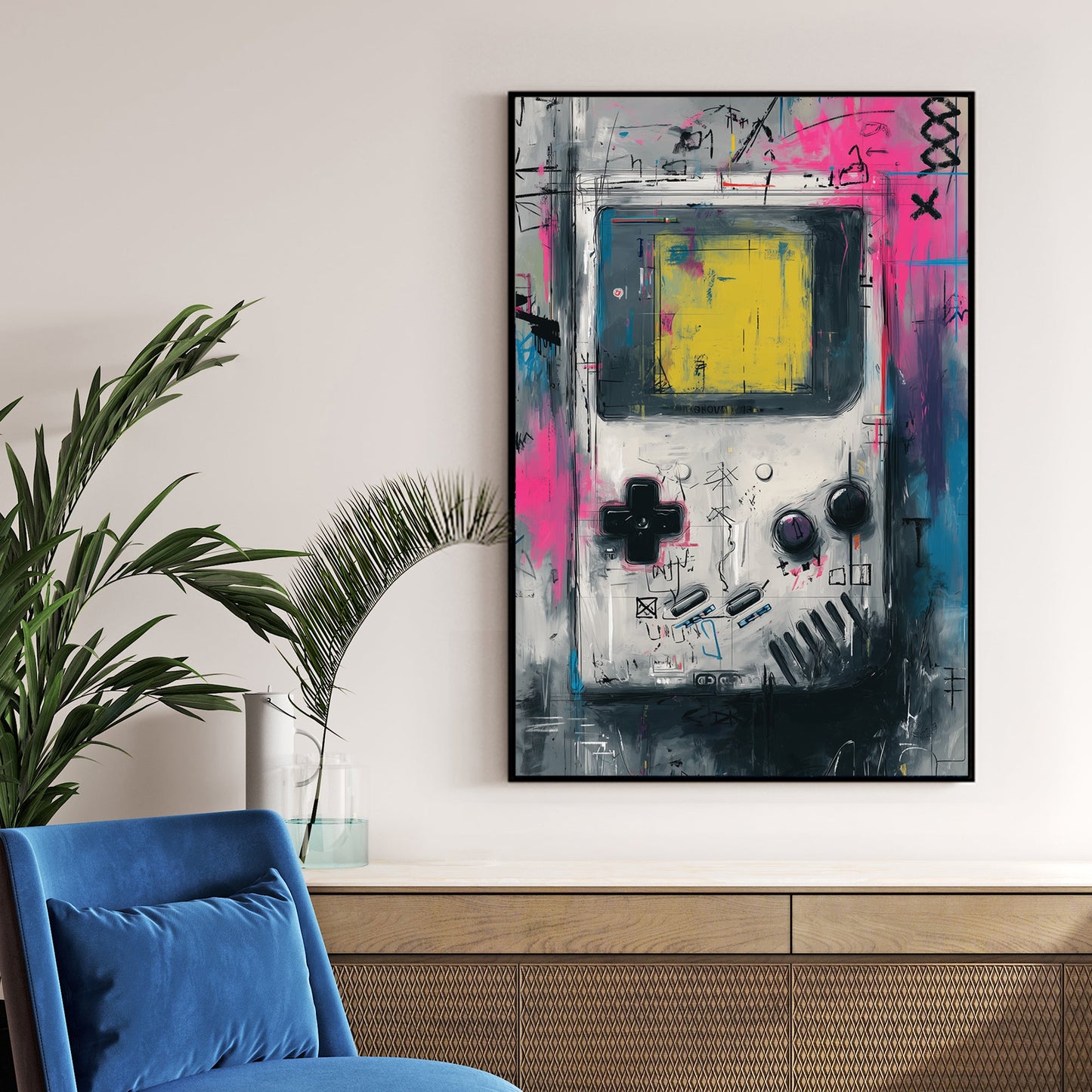 vintage game boy graffiti wall art