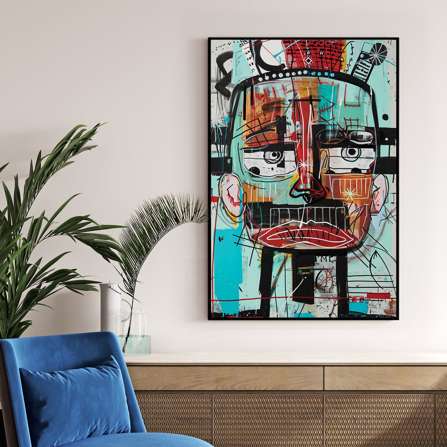 abstract face graffiti wall art