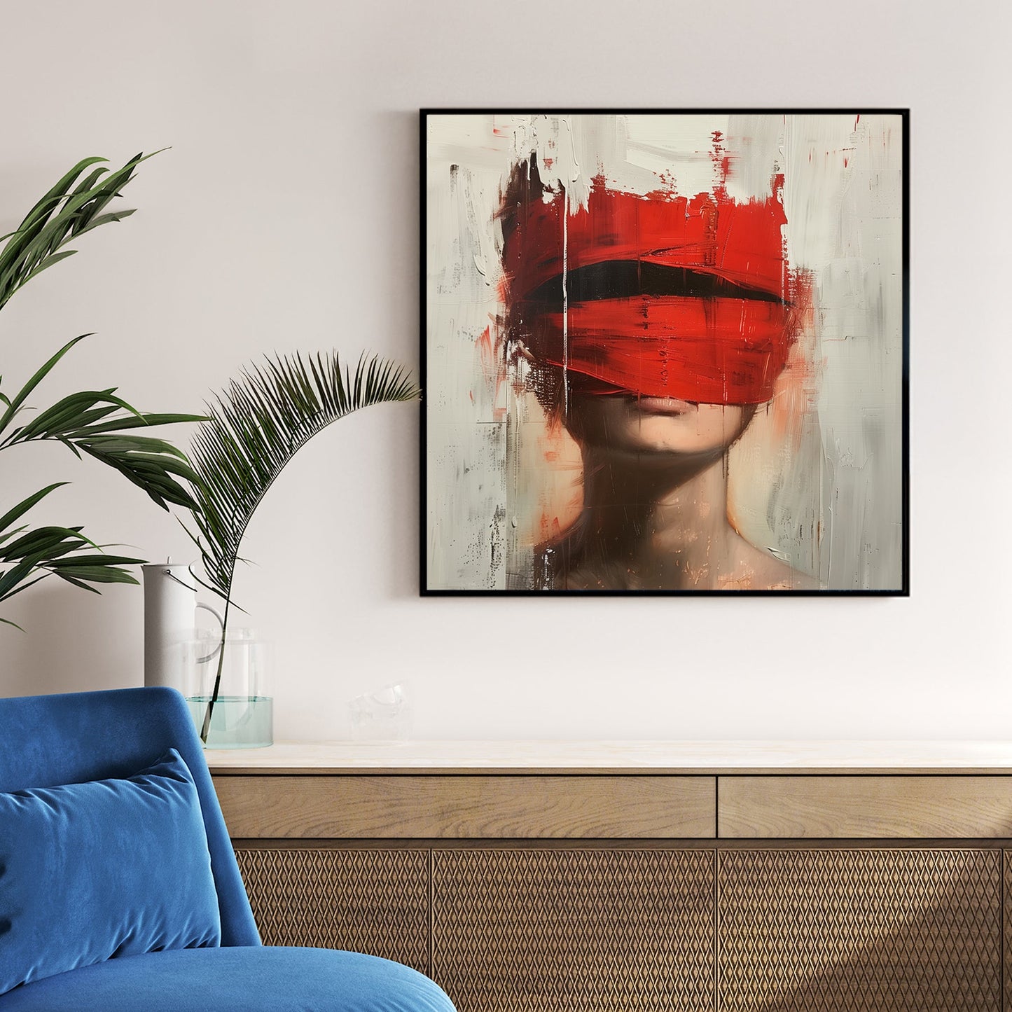 abstract red veil portrait wall art