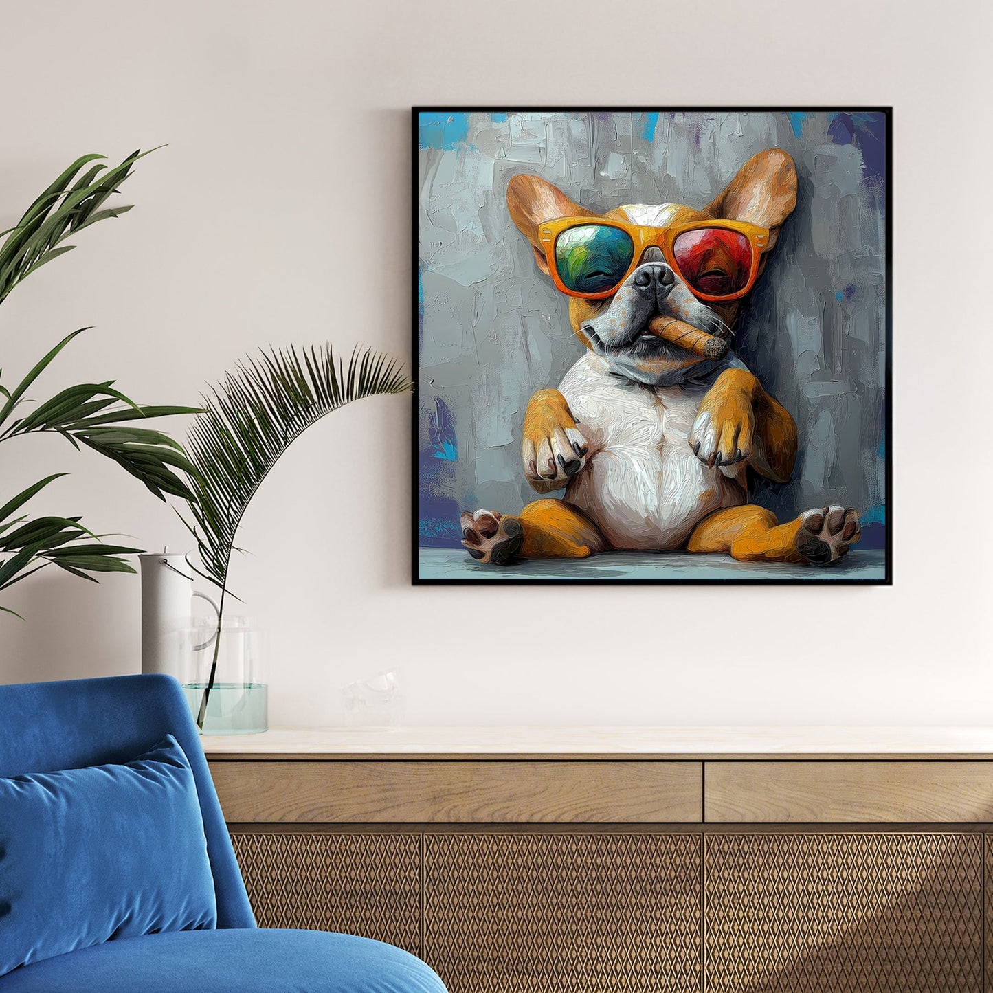 french bulldog with sunglasses cigar wall art
