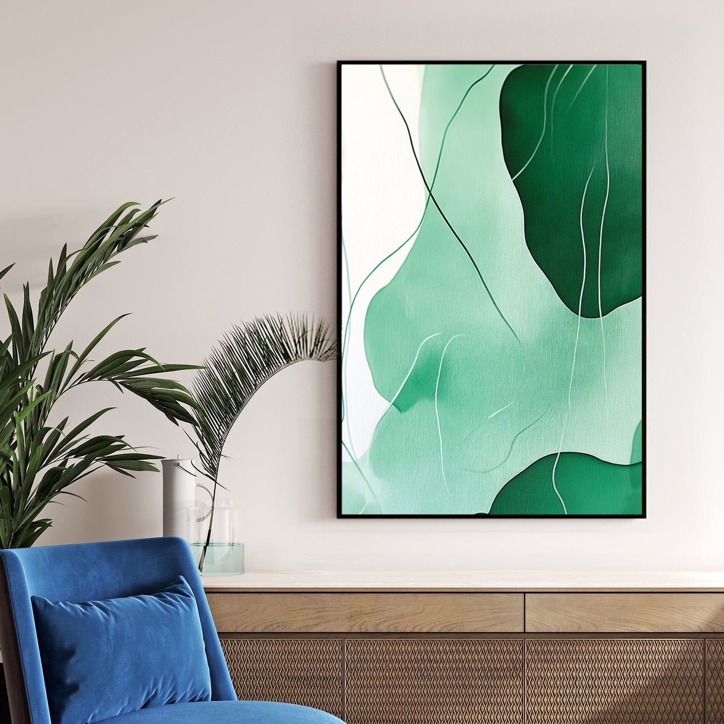 minimalist green abstract art with flowing organic shapes