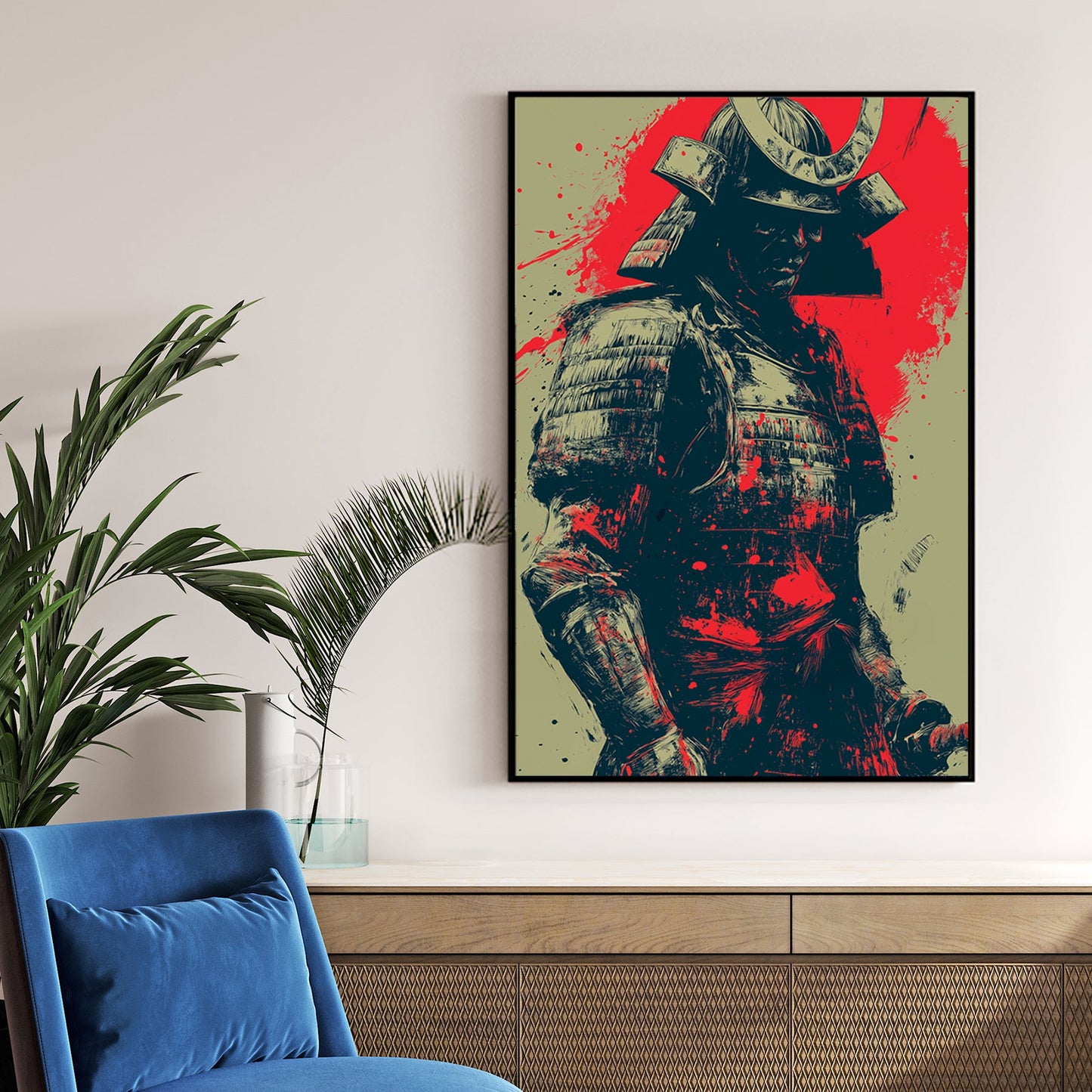 samurai warrior in red and black wall art