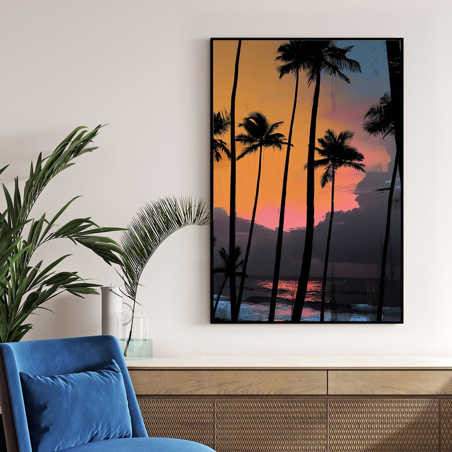 tropical sunset palm trees wall art