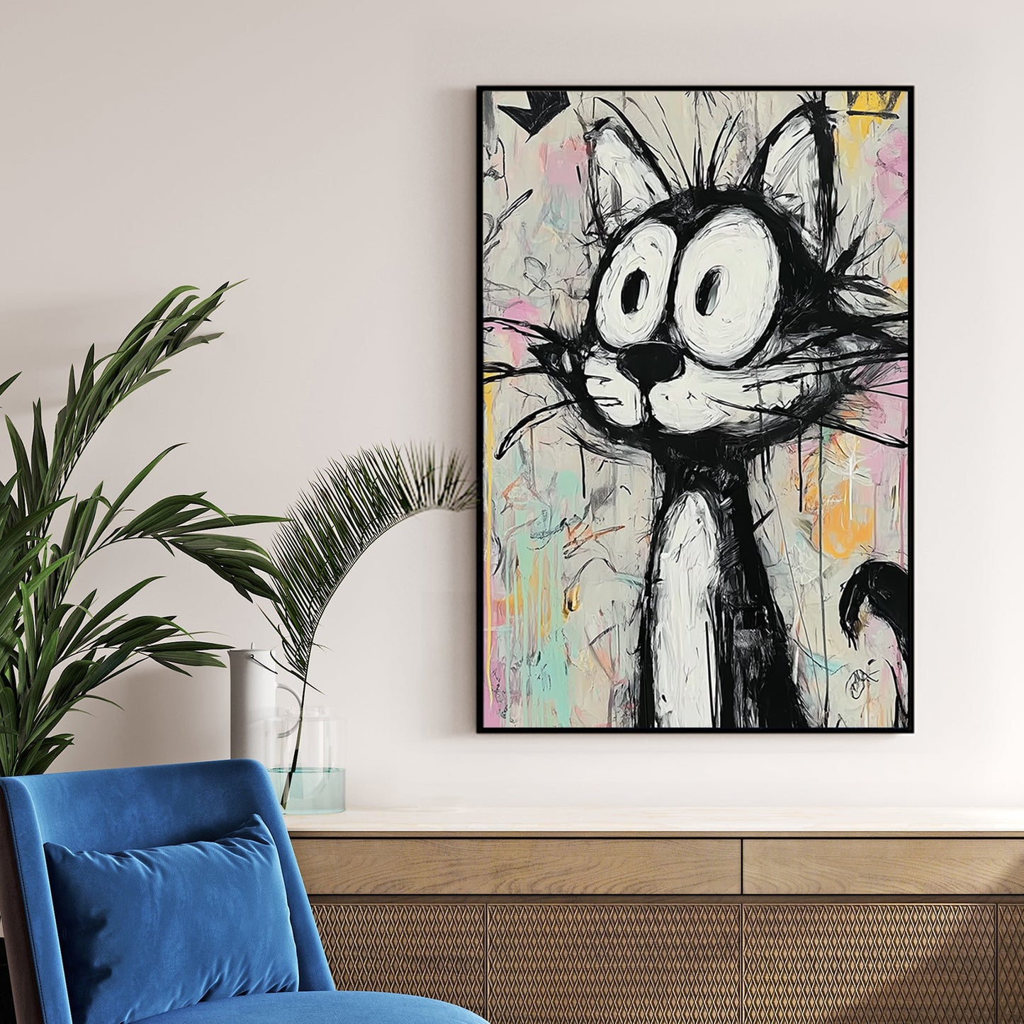 graffiti style cartoon cat wall art